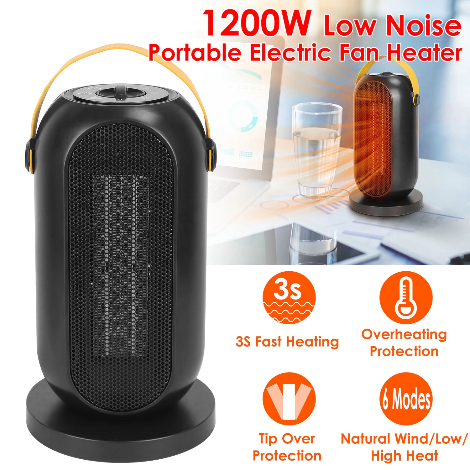 GBruno 1200W PTC Ceramic Oscillating Space Heater