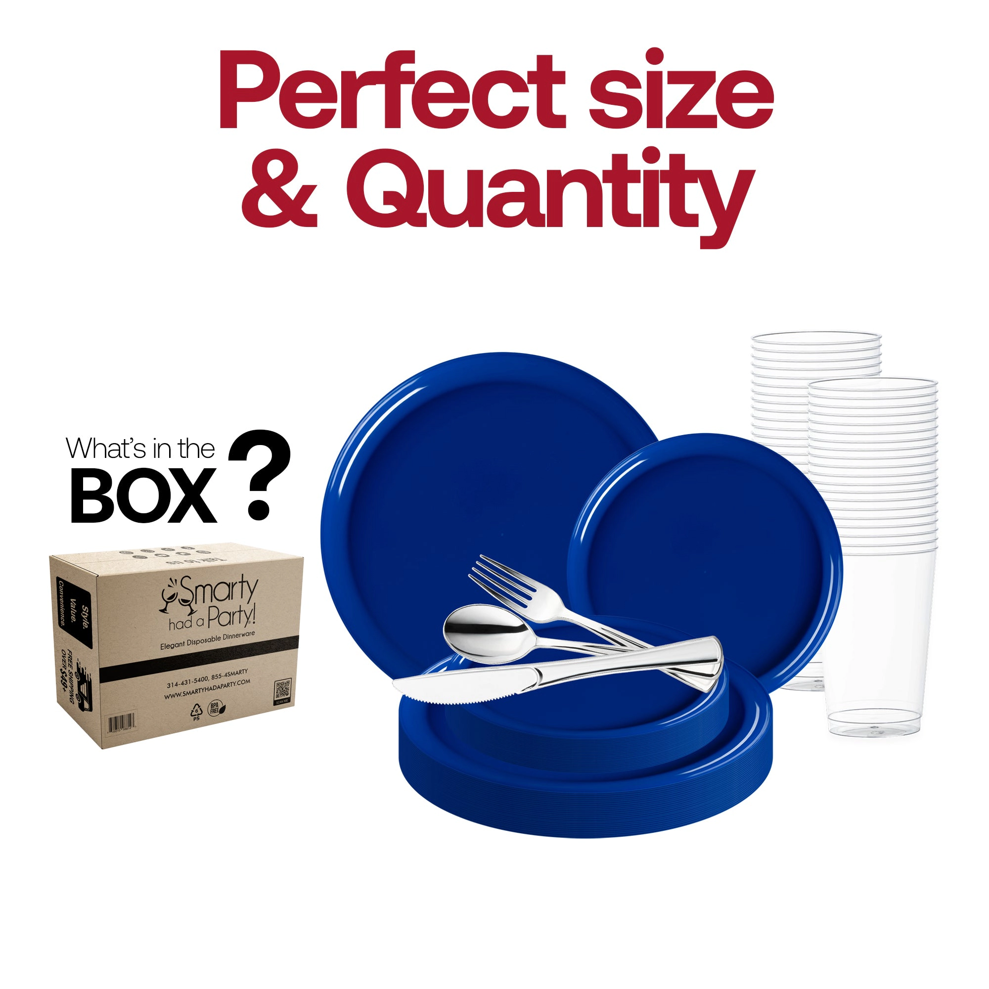 Smarty Had A Party Solid Blue Flat Round Disposable Plastic Wedding Value Set