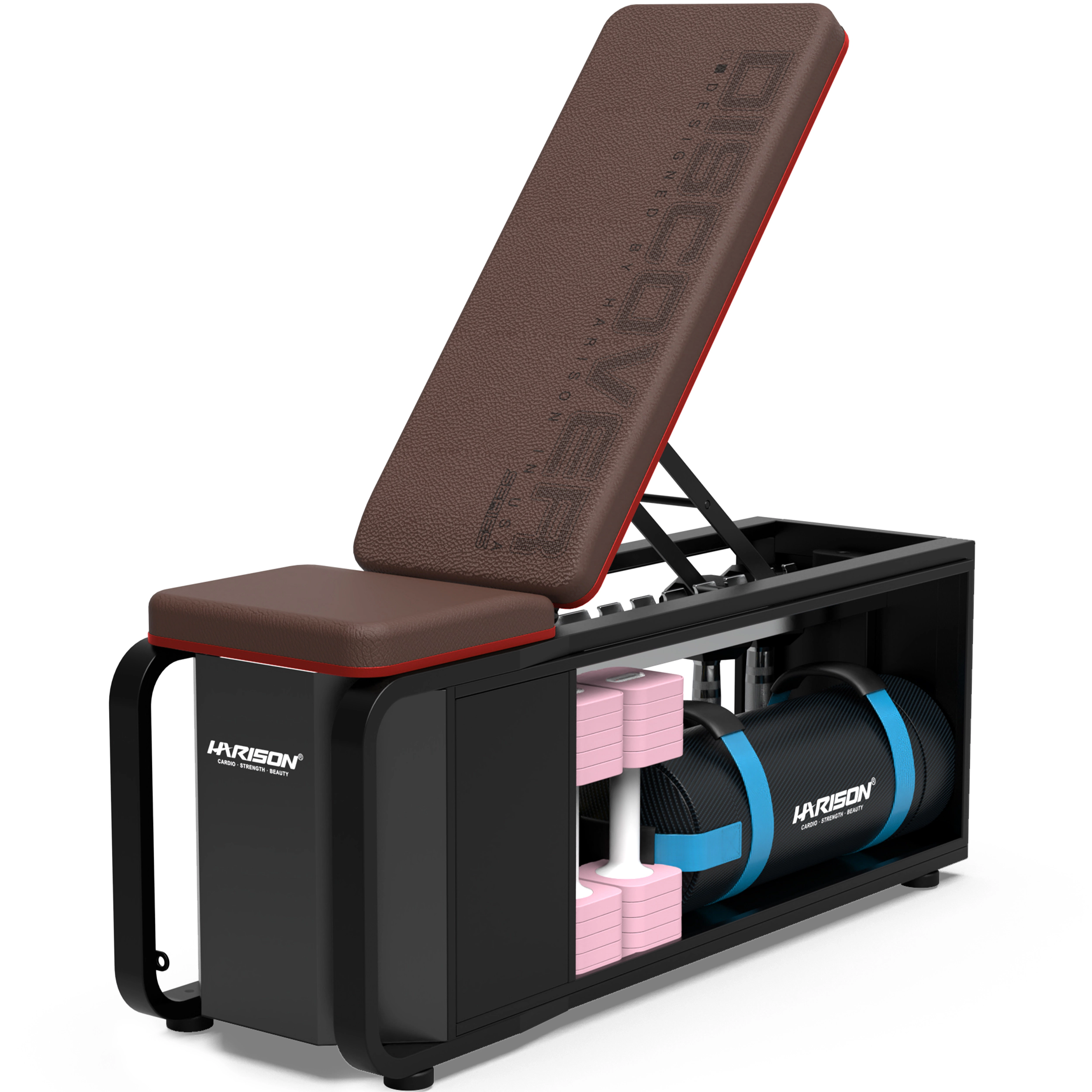HARISON Adjustable Weight Bench for Home Gym with Dumbbell Storage Rack, Heavy-Duty Steel Frame & Mobile Design