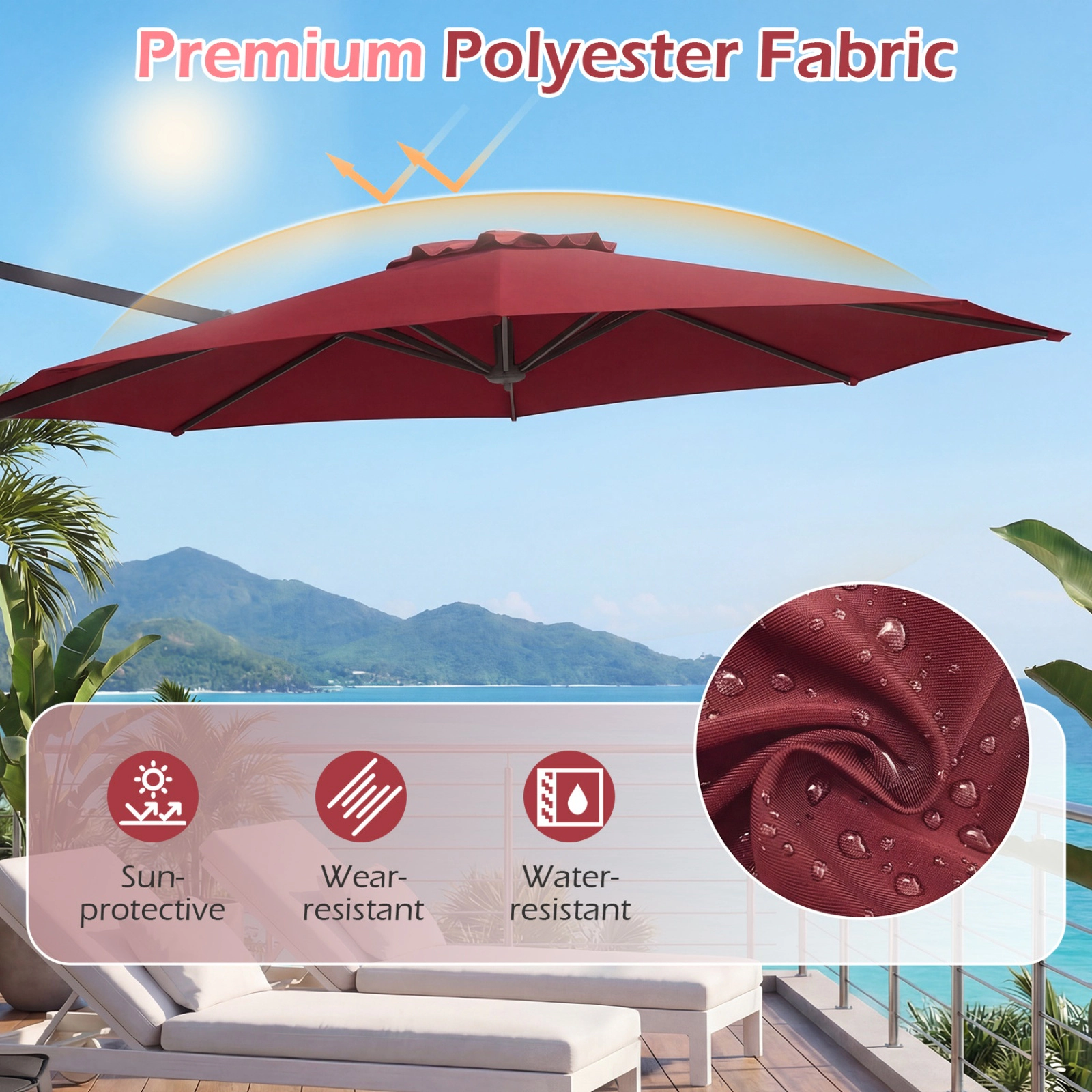 SUGIFT 10 ft Wine Cantilever Patio Umbrella, 360° Rotation, Push-Button Tilt, Crank Lift