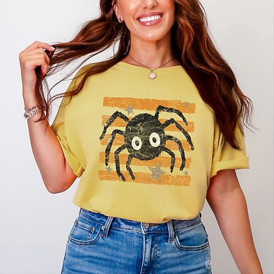Simply Sage Market - Women's Garment Dyed Graphic T-Shirt - Spider Orange Stripes