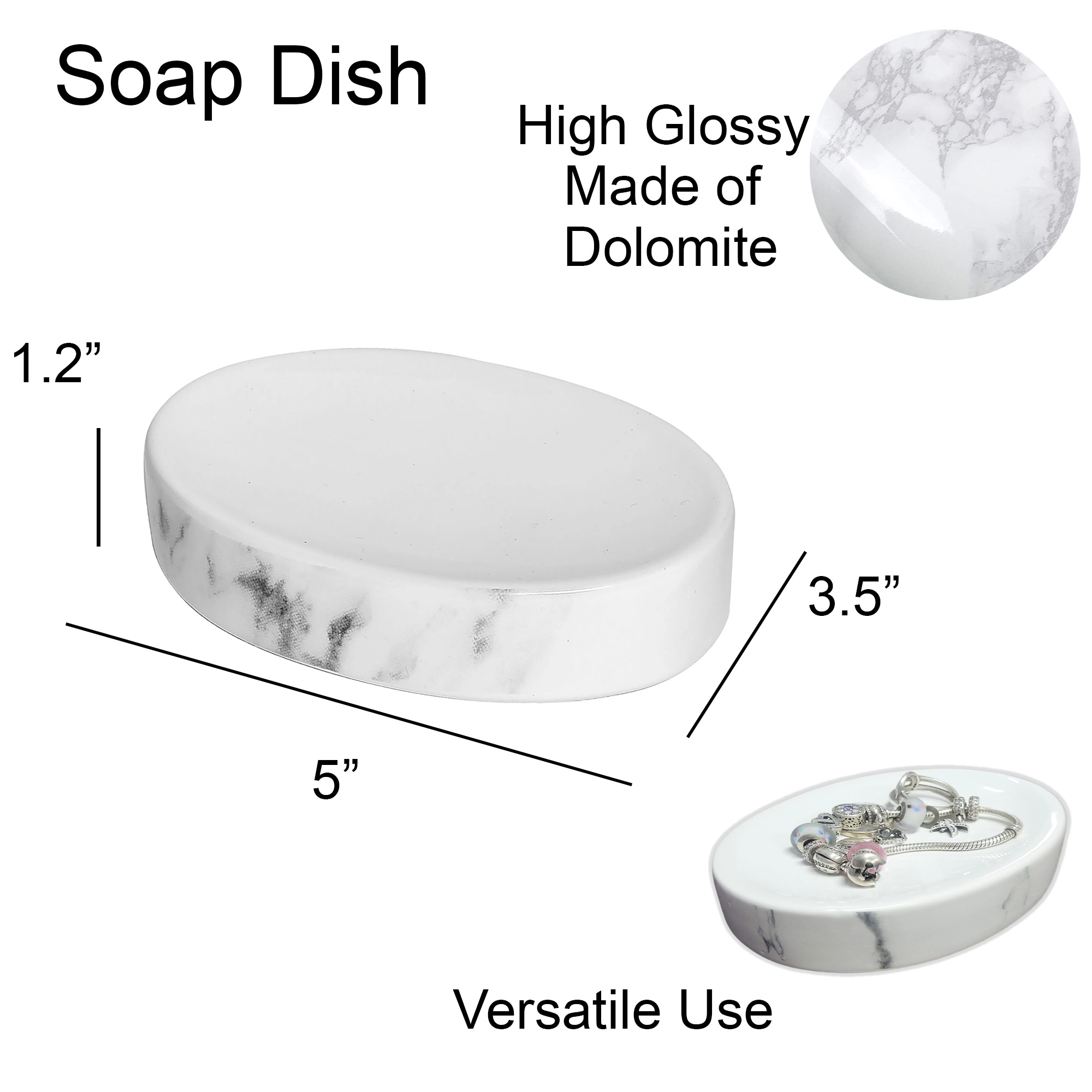 Evideco French Home Goods Oval Dolomite Soap Dish, Marble-Effect White Grey