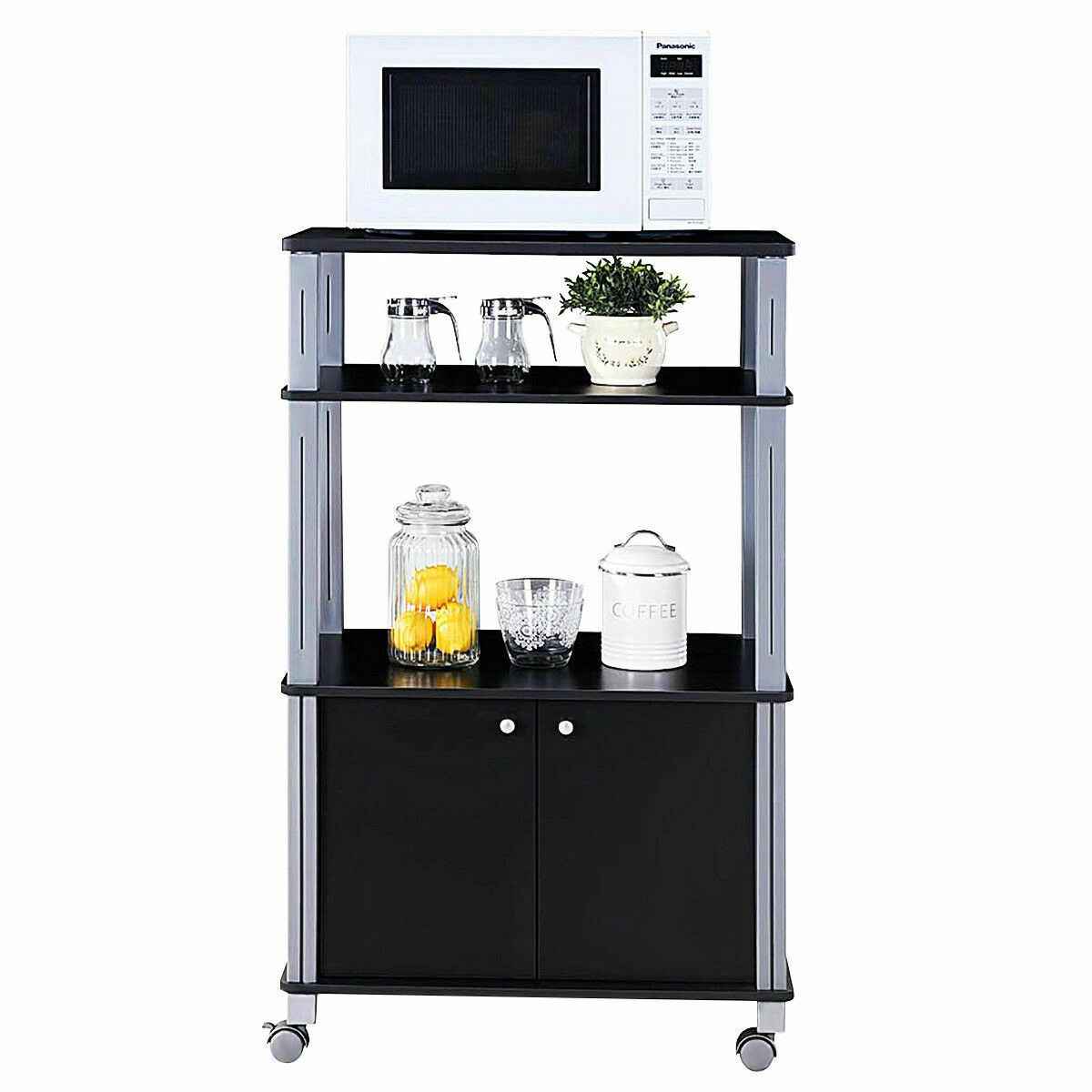 LJG Microwave Rack Stand Rolling Storage Cart