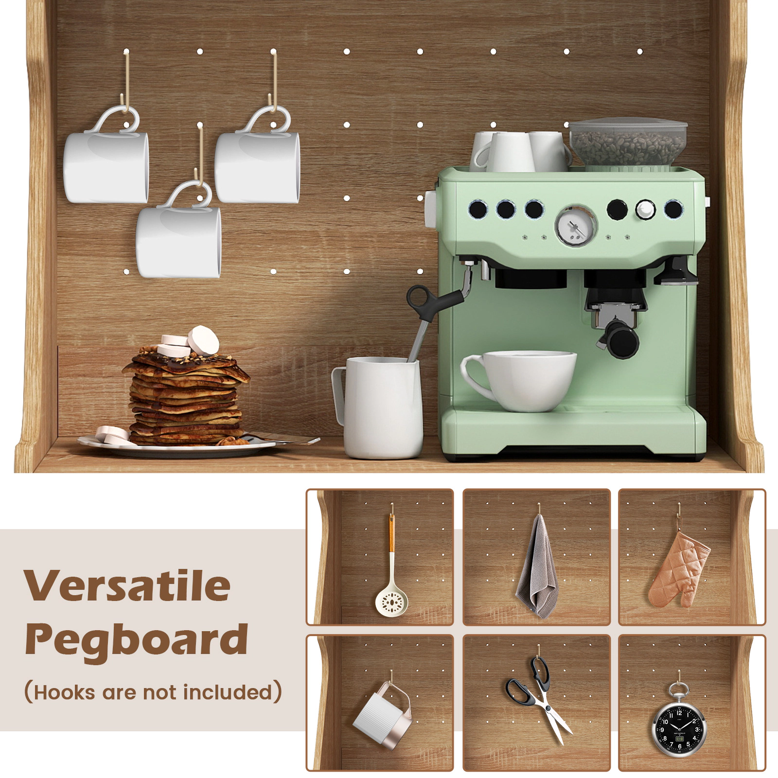 SUGIFT 45.5-in Pegboard Back Rattan Doors Adjustable Shelves Coffee Bar Cabinet 23.5-in x 15.5-in 200-lb Capacity Oak