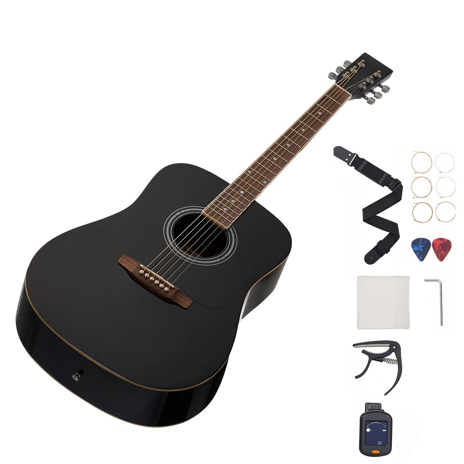HONGGE Dreadnought Acoustic Guitar 6-String Solid Top Guitar Beginner Bundle with Gig Bag Tuner Strap Strings Picks