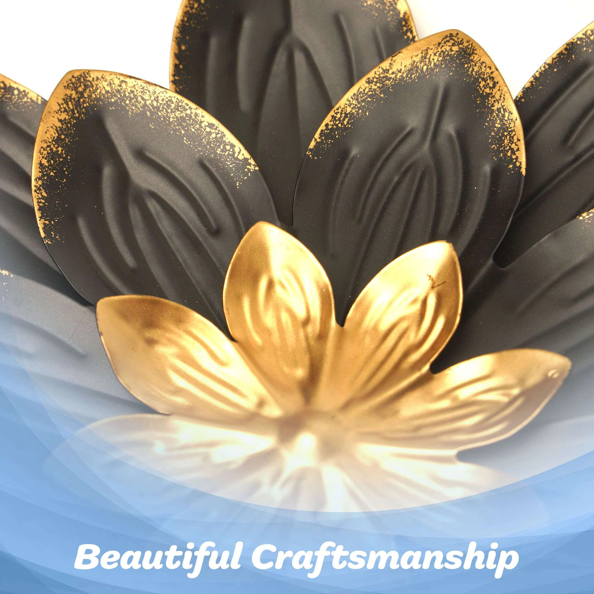 G128 9 in Black and Gold Flower Metal Wall Art - Rustic Floral Wall Hanging for Indoor and Covered Outdoor Spaces