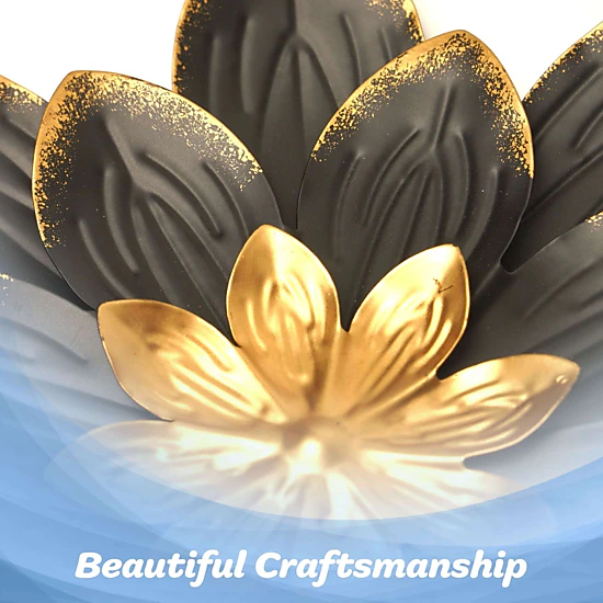 G128 9 in Black and Gold Flower Metal Wall Art - Rustic Floral Wall Hanging for Indoor and Covered Outdoor Spaces