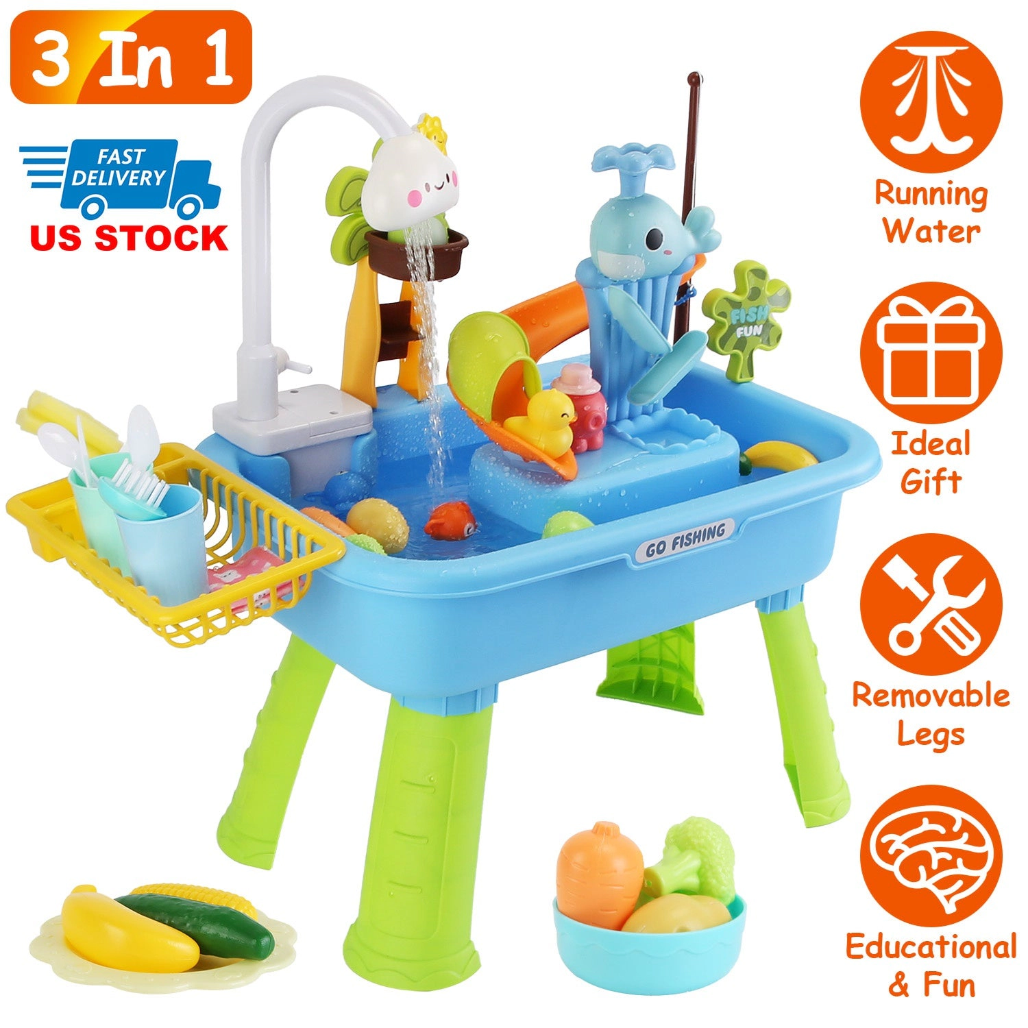 GBruno 3-in-1 Kitchen Sink Toy With Electric Faucet