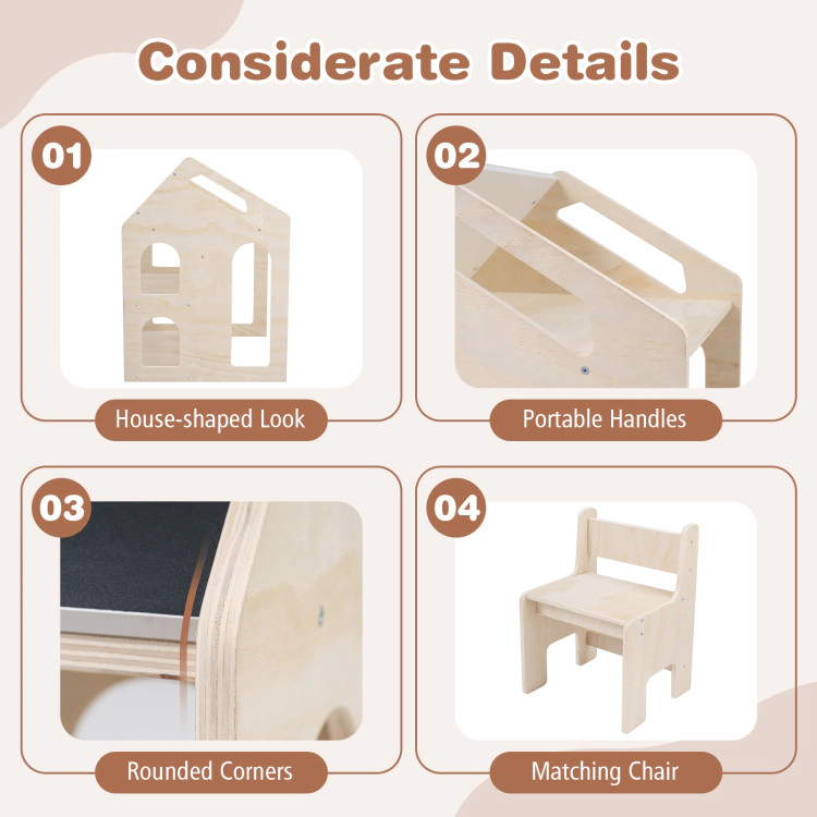 Hivvago House-Shaped Wooden Activity Kids Table Chair Set