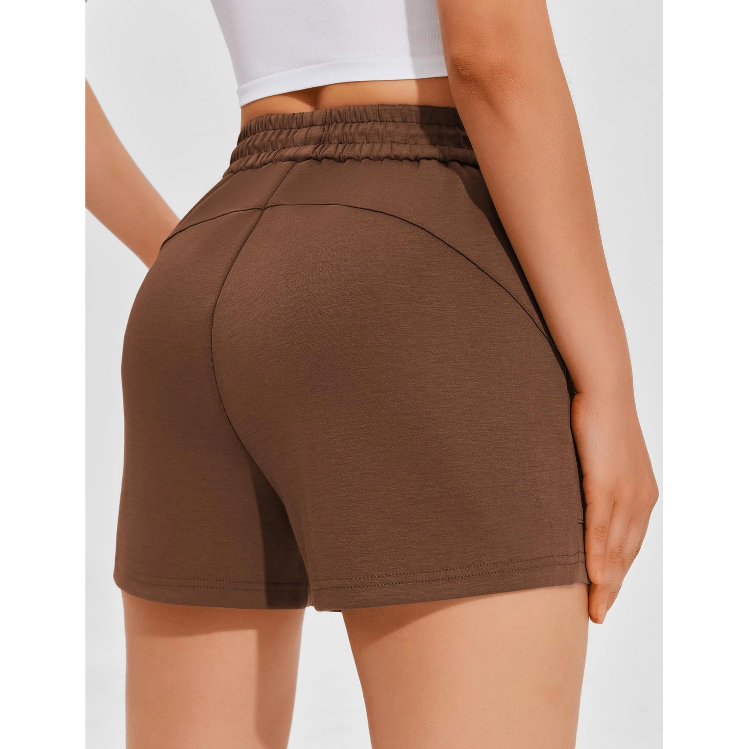 Pinspark Womens Soft Shorts Elastic Waist Drawstring Side Pockets Casual Lounge