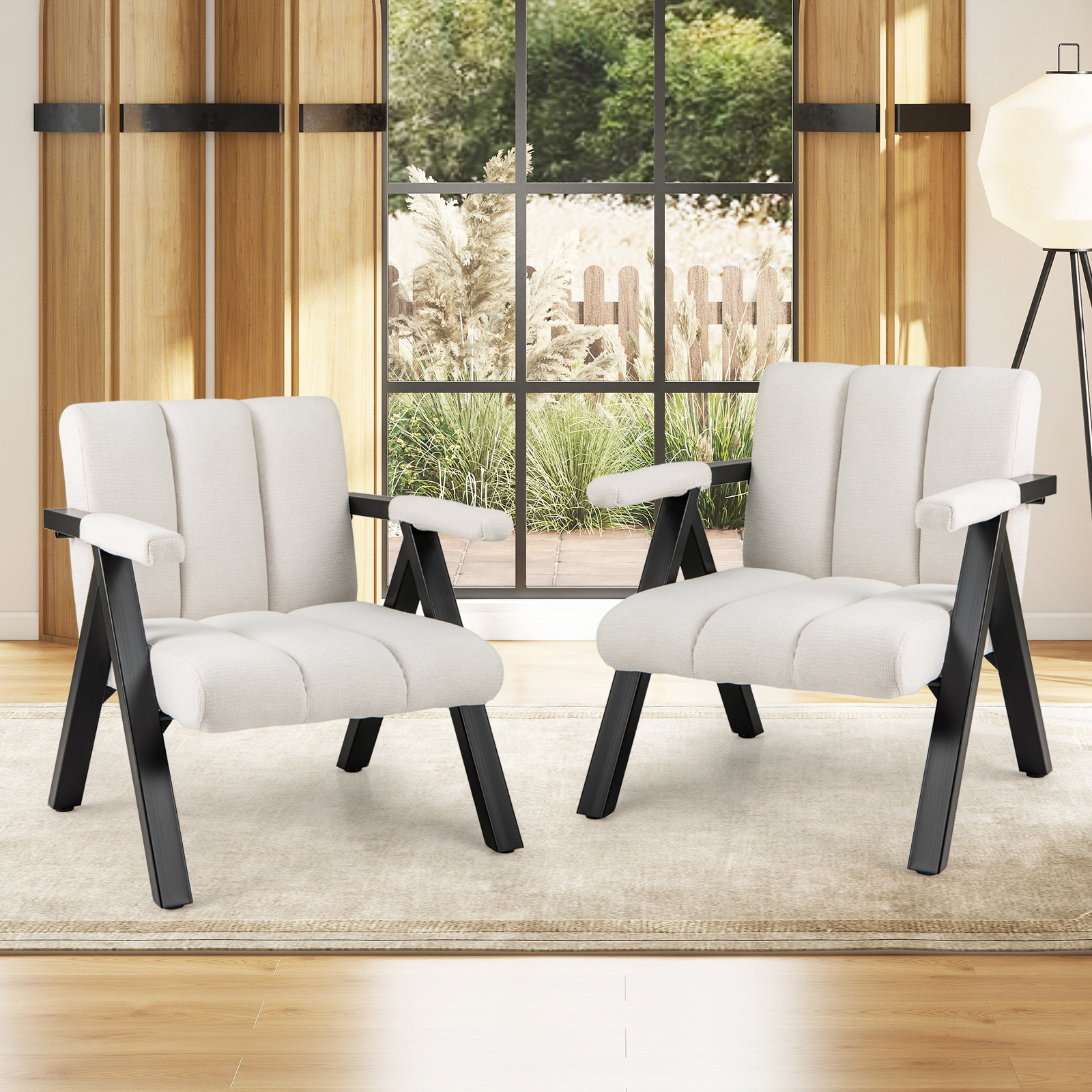 SUGIFT Oversized Beige Accent Chair with Metal Frame and Removable Armrest Covers