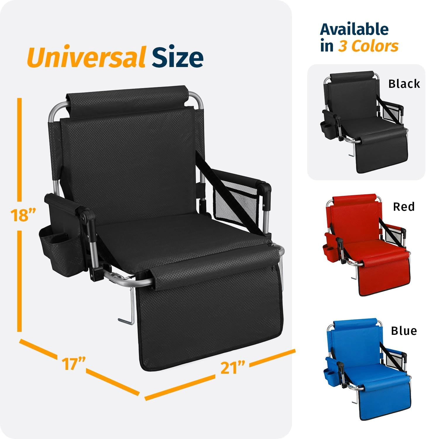 Alpcour Foldable Stadium Seat 21" - Padded Backrest and Seat, Armrests, Cup Holder, 4 Pockets