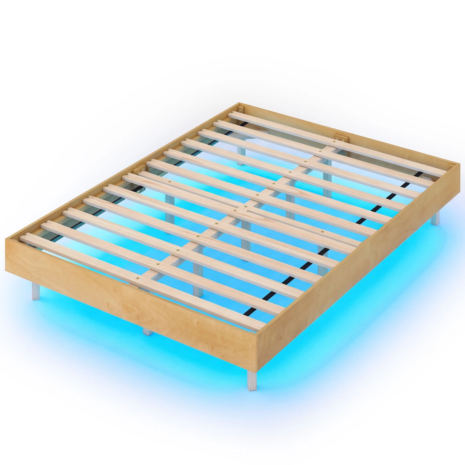 SUGIFT Full Size 800-lb Bed Capacity Floating Bed Frame with LED Lights and Remote Wood Platform 12-in H Natural