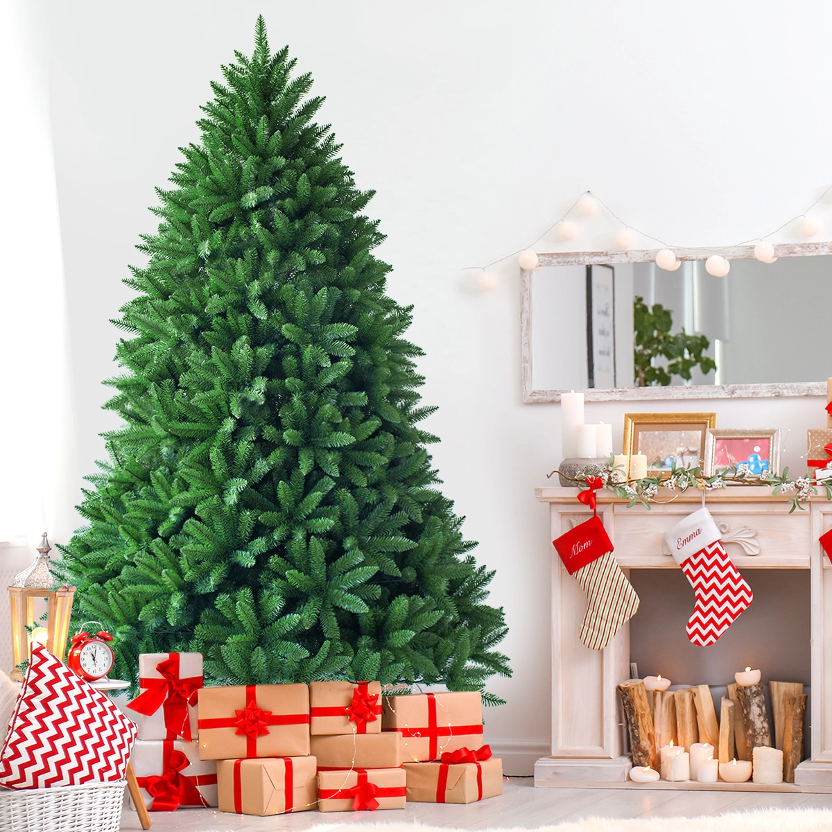 Glintex 7.5-Ft Unlit Christmas Tree with 1968 Branch Tips and Metal Frame, Green