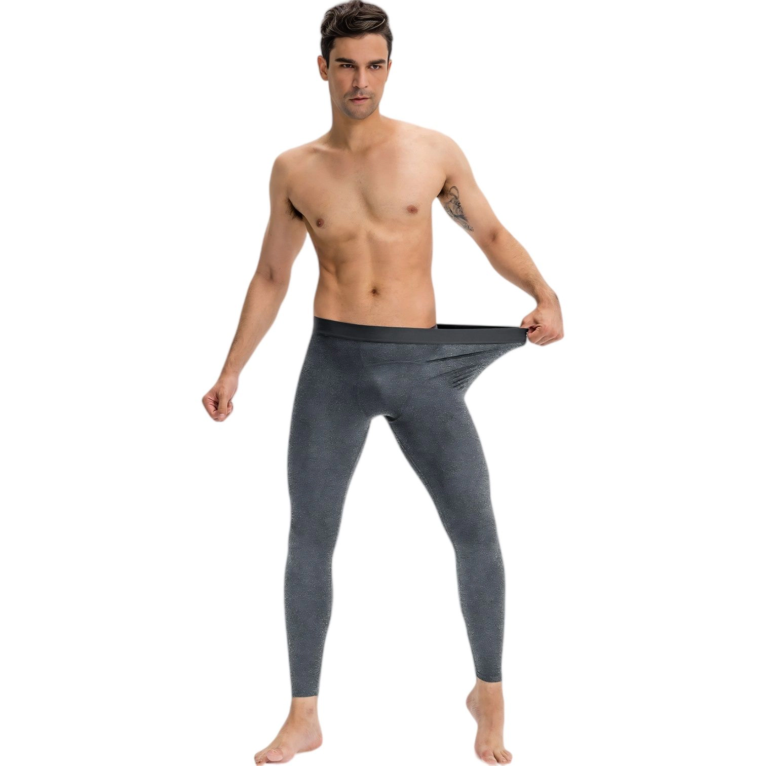 Anna-Kaci Men's Full-Length Seamless Compression Leggings with Smooth Wide Waistband and Second-Skin Fit