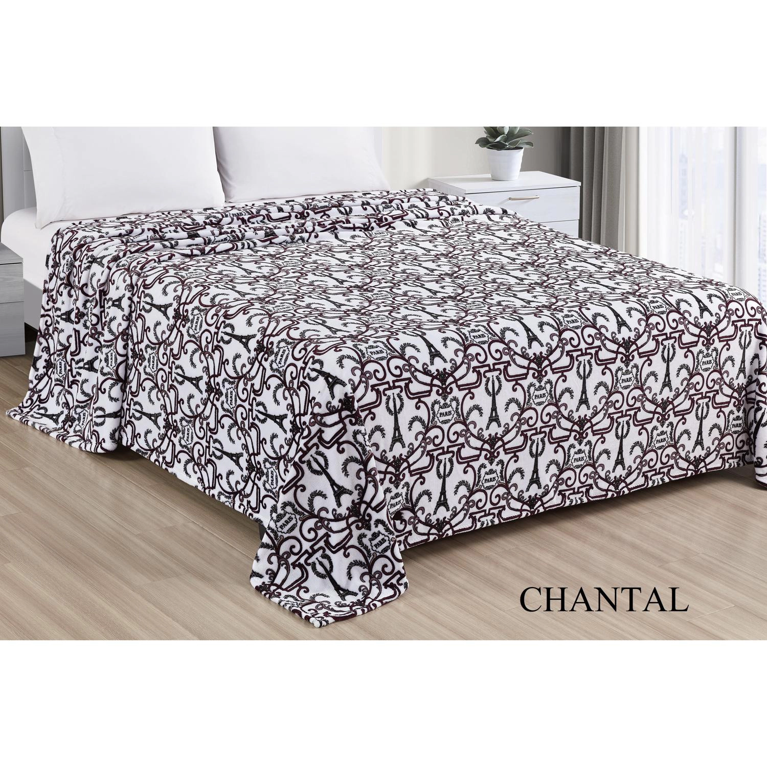 Plazatex Luxurious Ultra Soft Lightweight Chantal Printed Blanket Queen White