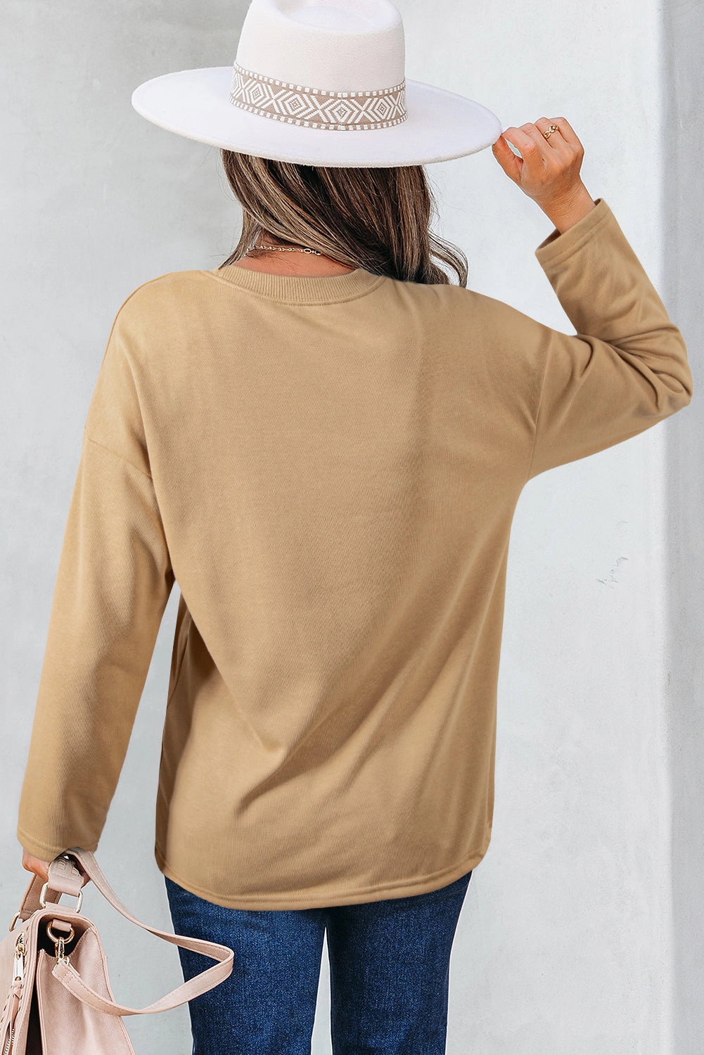 Threaded Pear Women's Macy Drawstring Hemline Oversize Long Sleeve Top