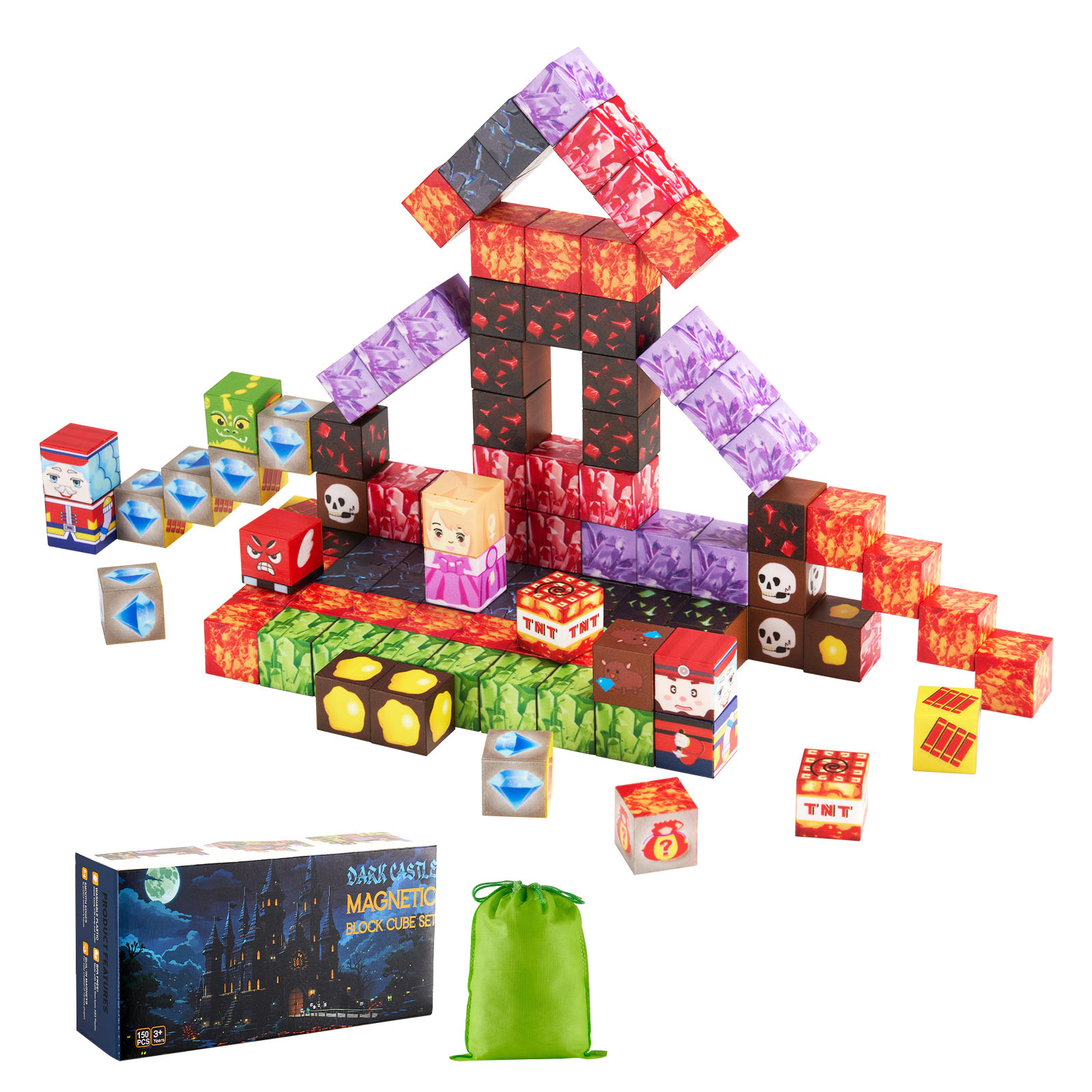 HONGGE Magnetic Blocks Dark Castle Set Magnetic Building Cubes for Kids STEM Montessori Sensory Toys for Christmas