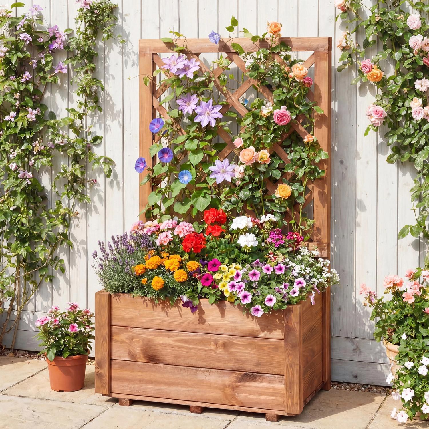 SlickBlue Orange 23 Inch Elevated Garden Bed with Climbing Lattice Trellis