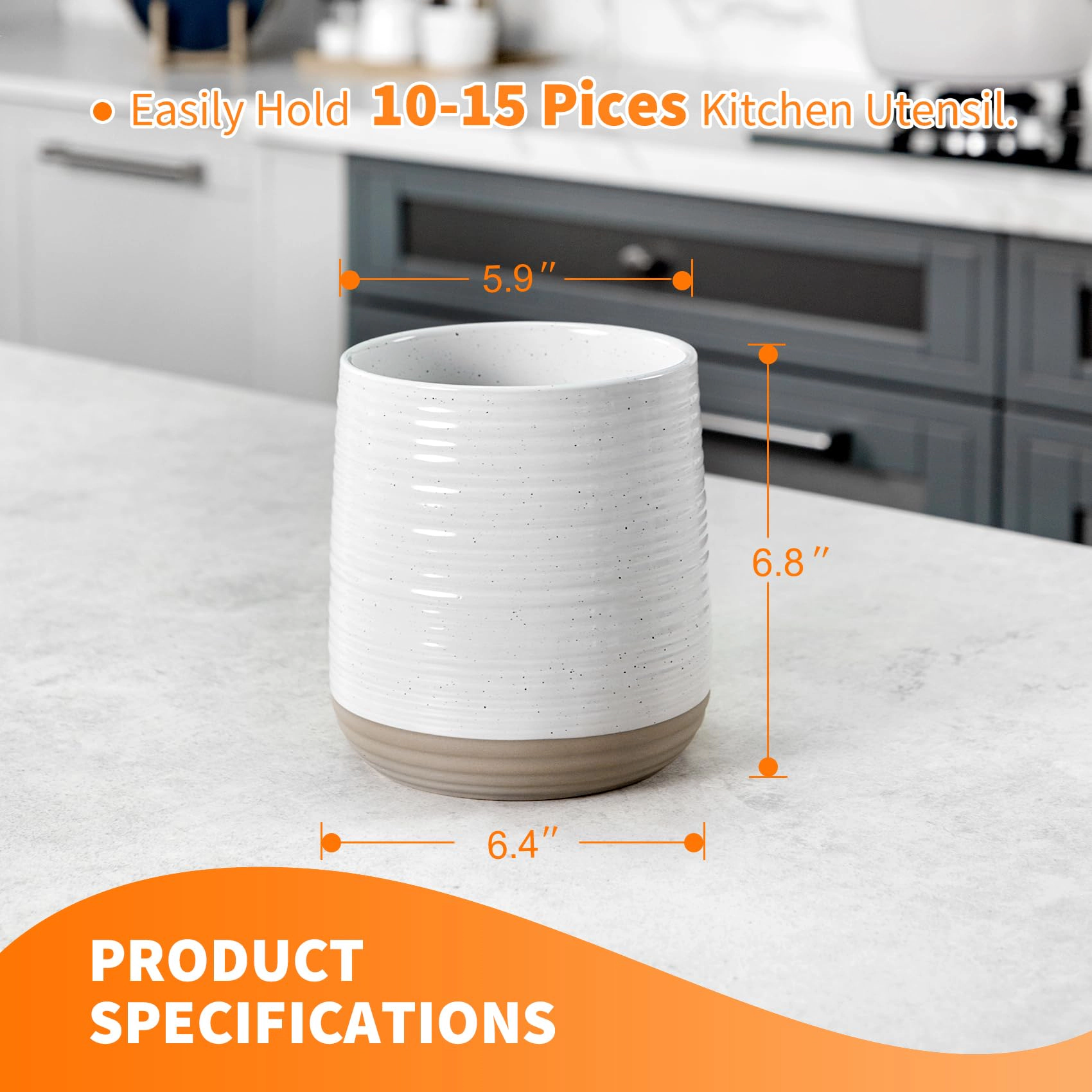 WZK Large Modern Farmhouse Ceramic 15 Pcs Kitchen Utensil Holder