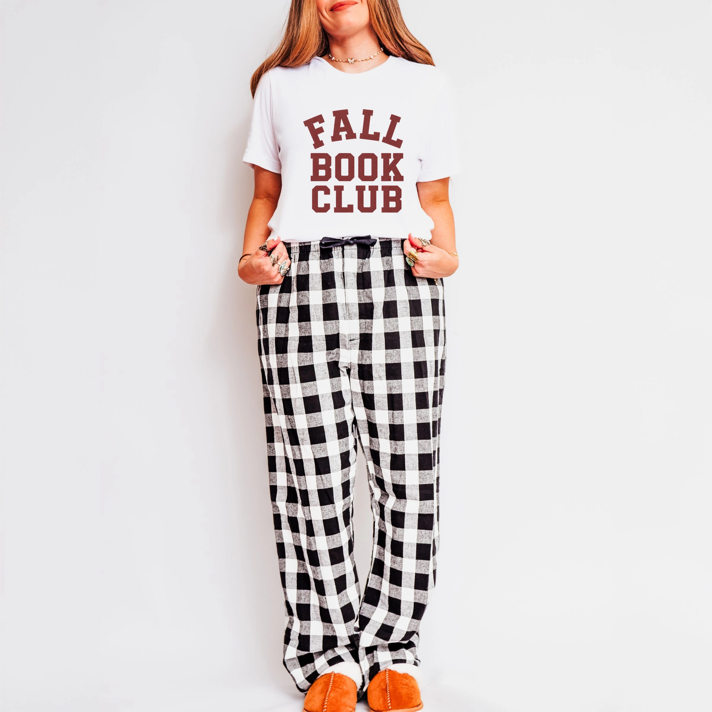 Simply Sage Market - Women's Plaid Pants and Tee Set Fall Book Club Varsity