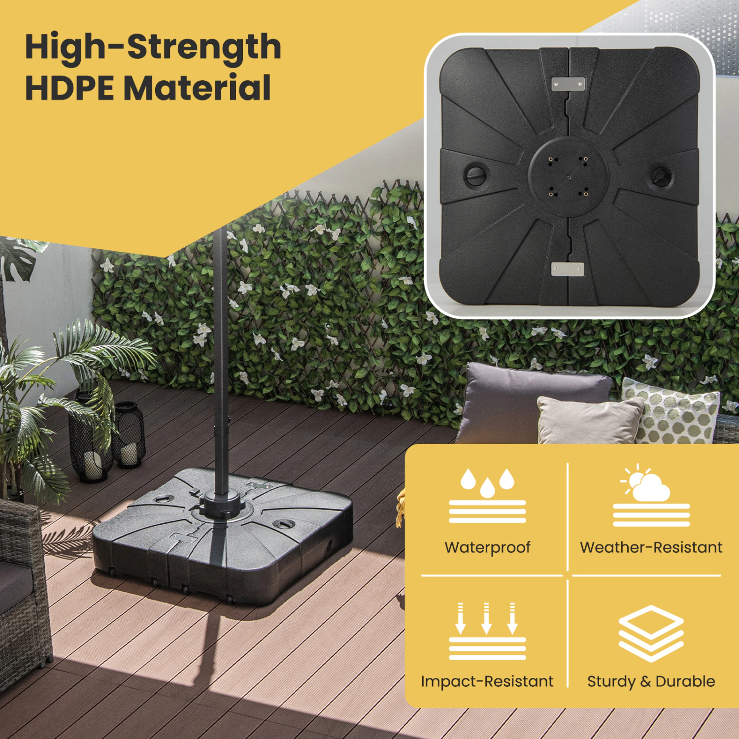 Hivvago 260 Lbs Offset Patio Umbrella Base With Wheels Sand Water Filled