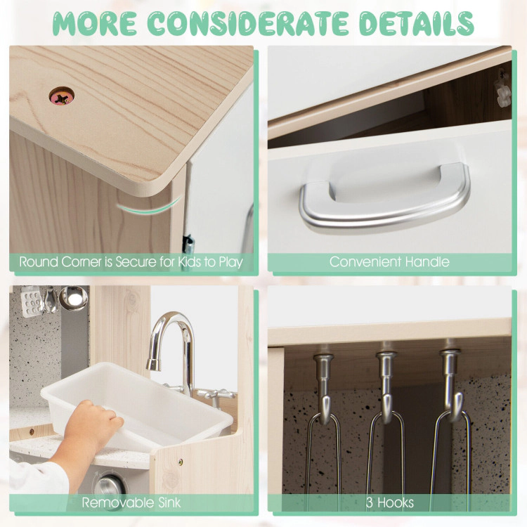 Hivvago Kids Corner Wooden Kitchen Playset with Cookware Accessories