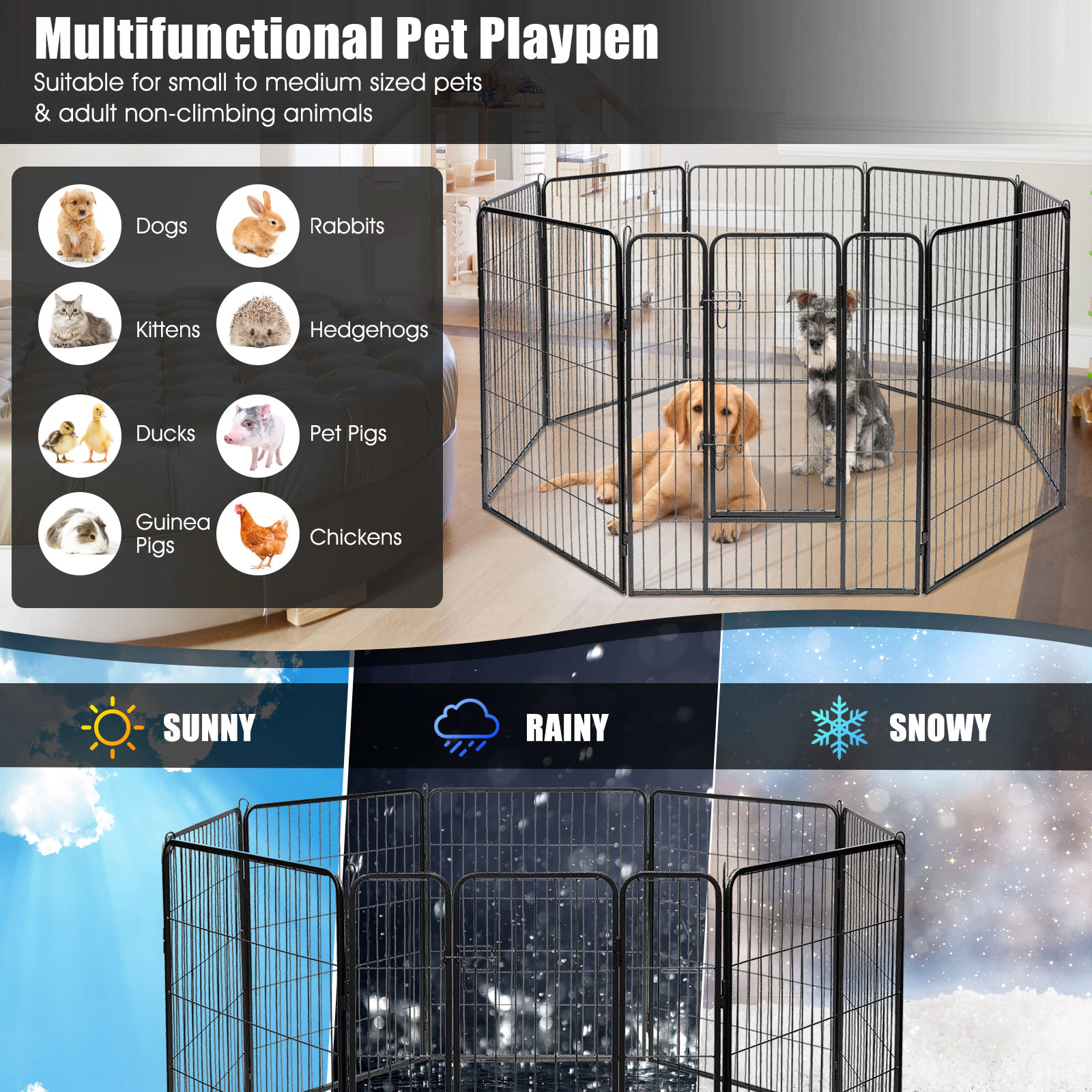SUGIFT 8-Panel Heavy Duty Steel Pet Playpen Fence Gate with Door 31.5 x 48-in or 31.5 x 40-in Panels As Picture Show