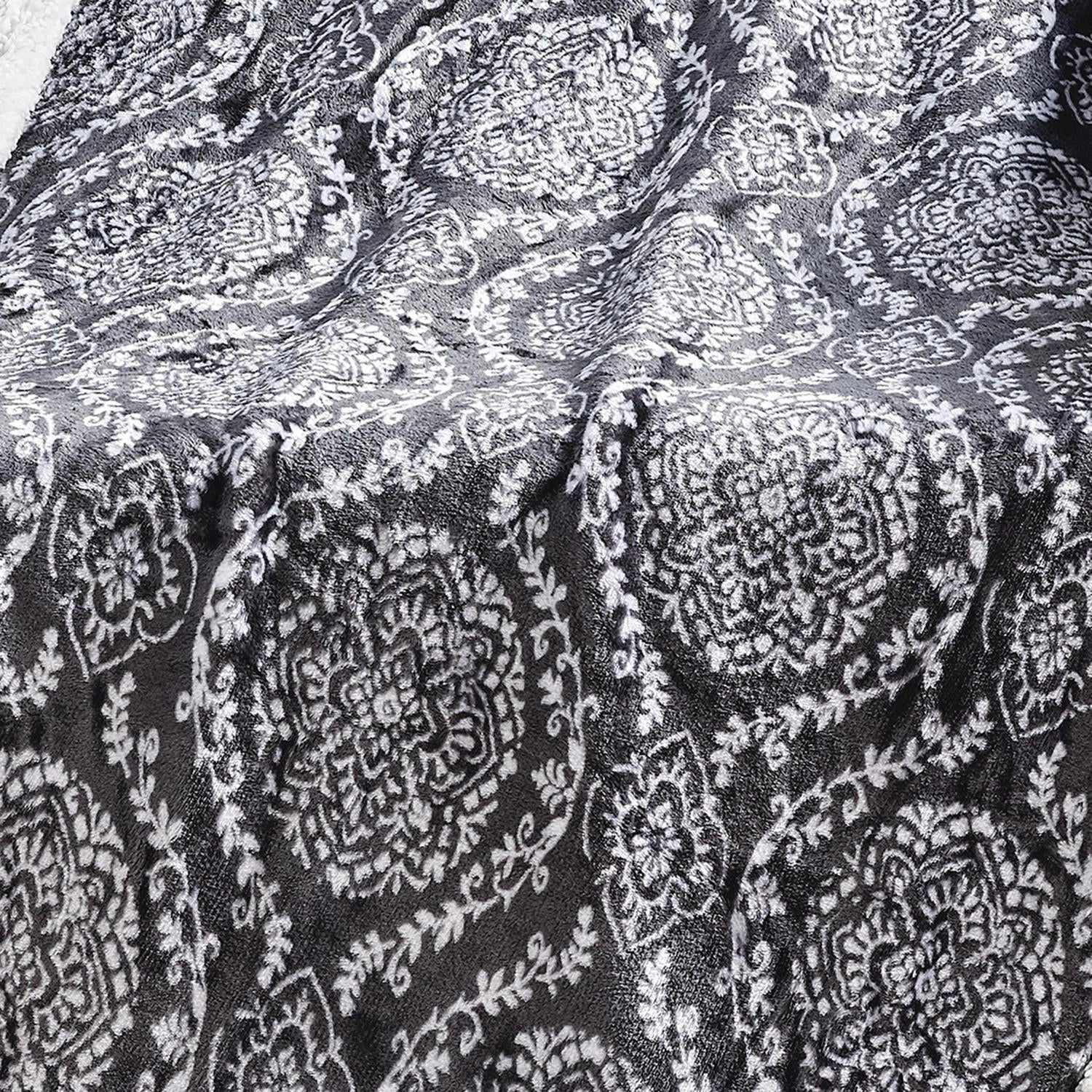 Plazatex Gracey with Sherpa Plush Decorative All Season Plum Throw Blanket 50" x 60" Grey