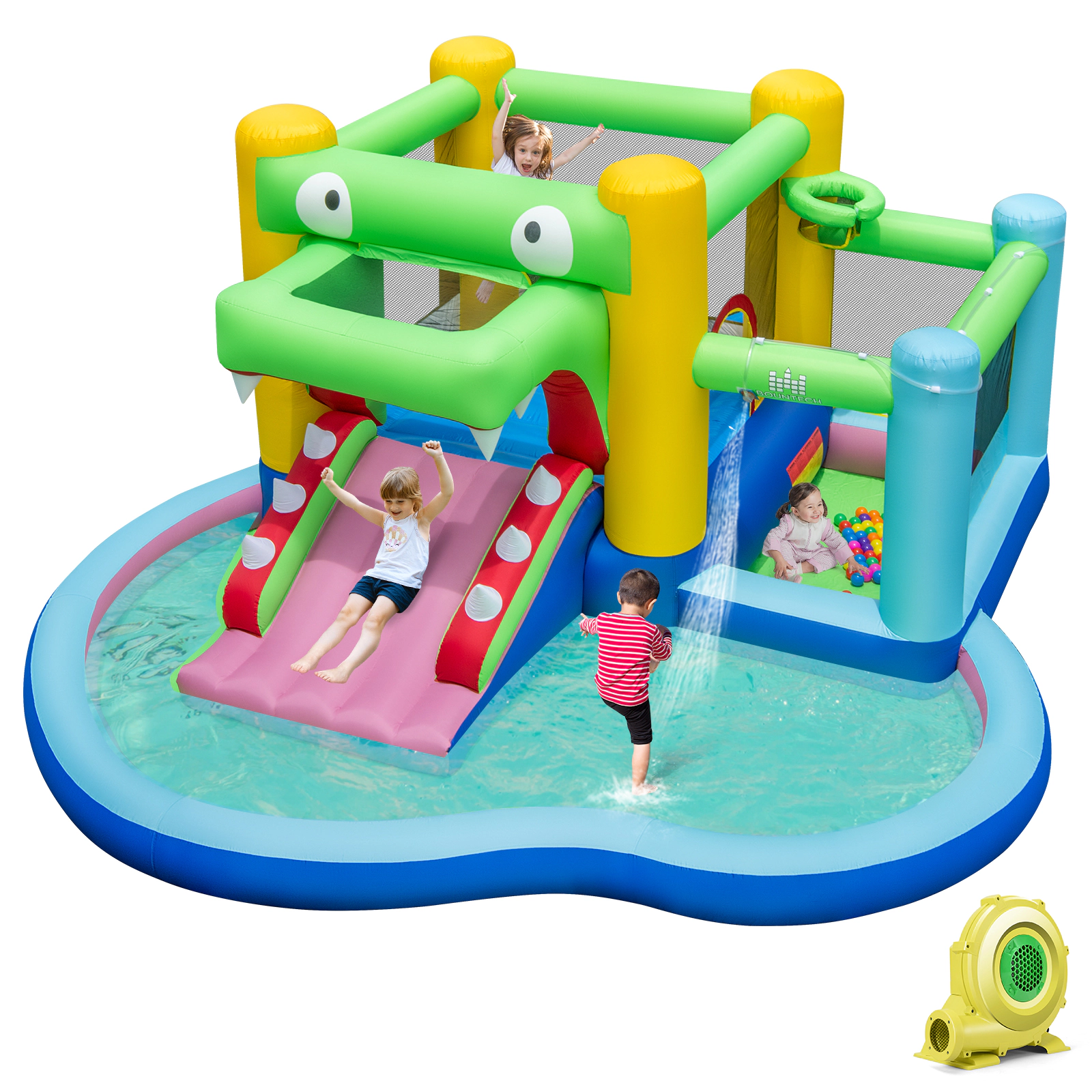 Hivvago Inflatable Bounce House with Slide and Splash Pooland and 680W Blower
