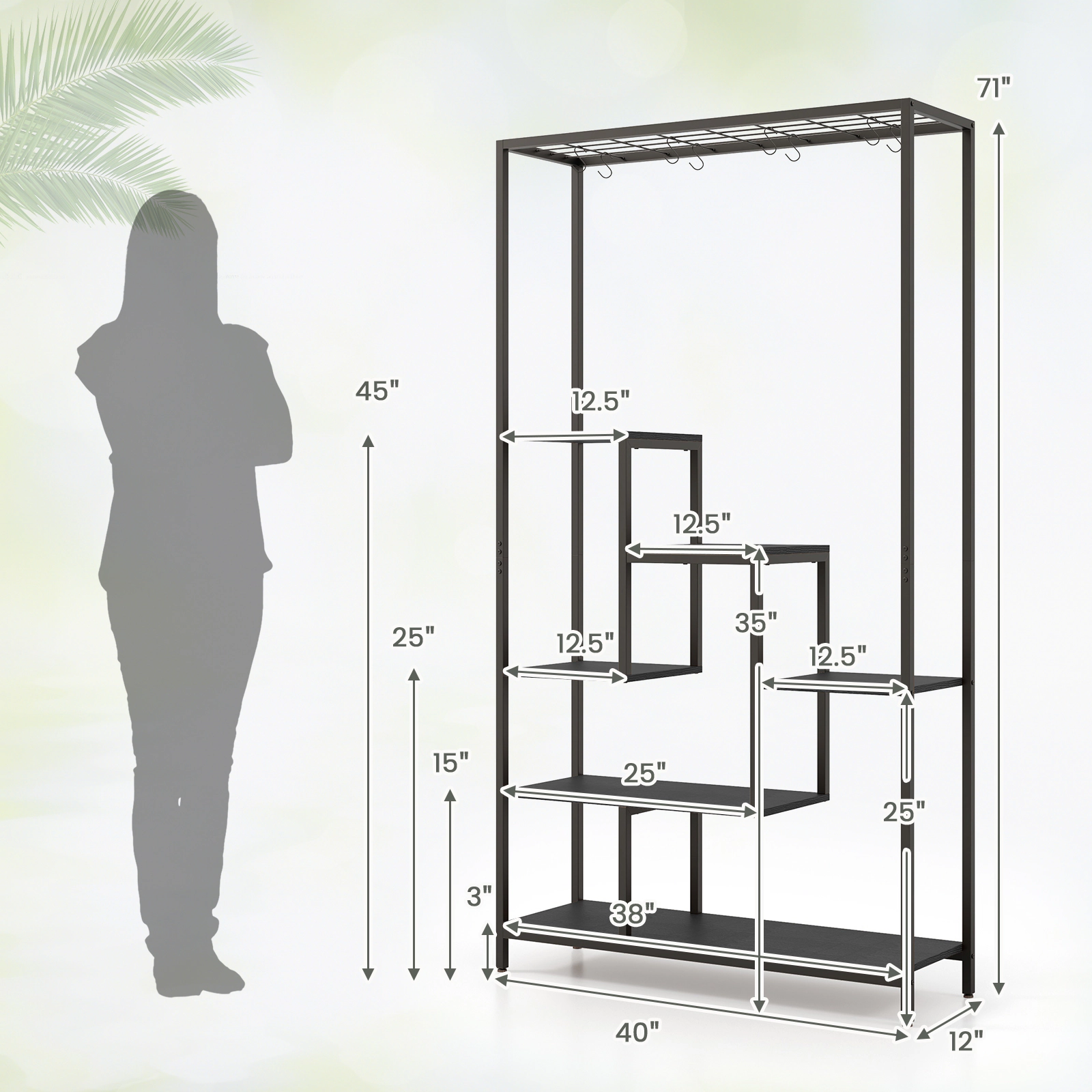 Hivvago Tall Indoor Plant Shelf with Hooks