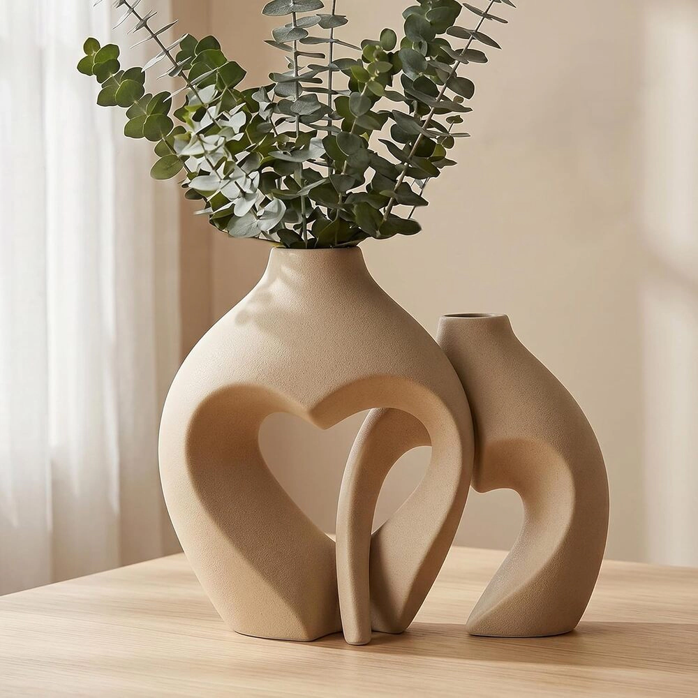 Novsight Trading Unisex Heart Shaped Ceramic Flower Vase Set 2-Piece