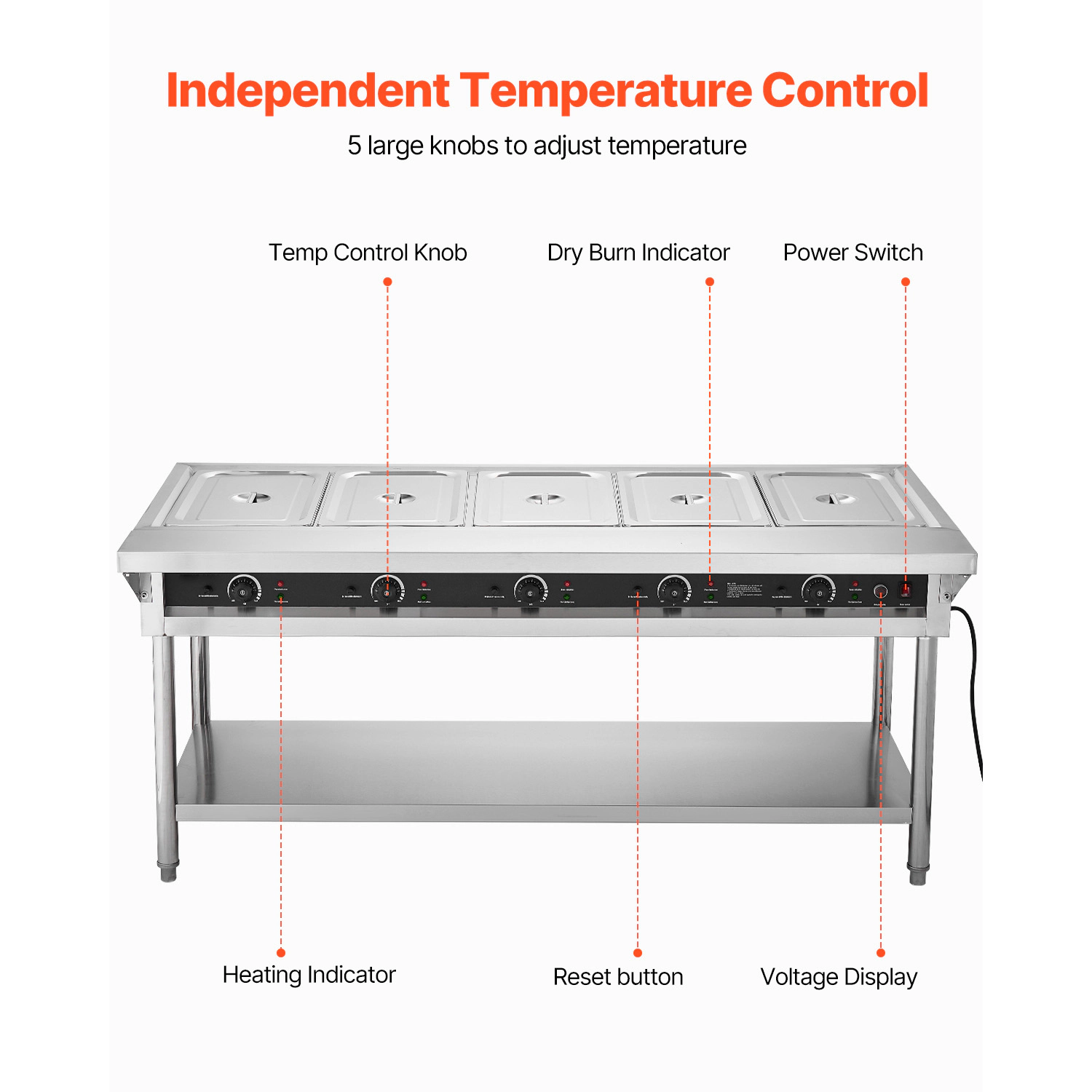 HONGGE Commercial Food Warmer Electric Steam Table with Independent Temperature Control Stainless Steel Buffet Catering