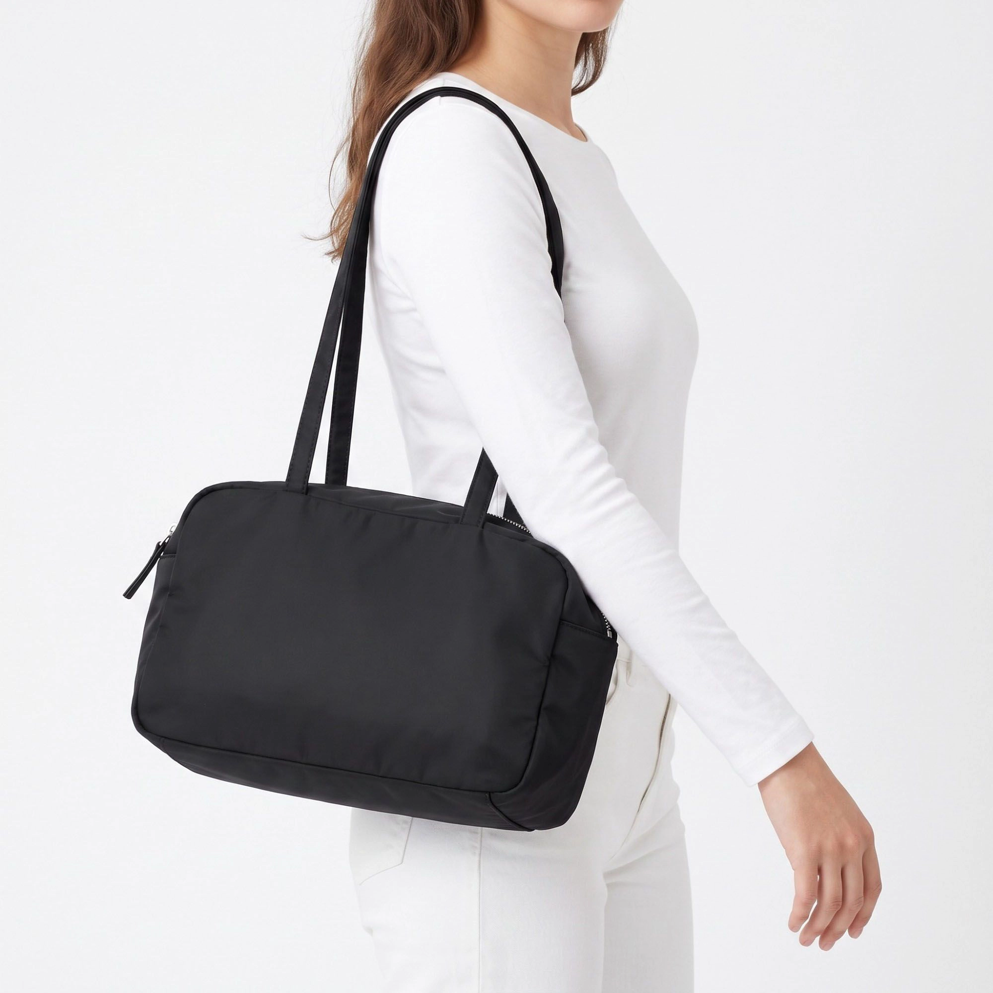 Alilang Women's Lightweight Shoulder Tote Bag with Top Zipper and Exterior Side Pockets 12x8x3.5in