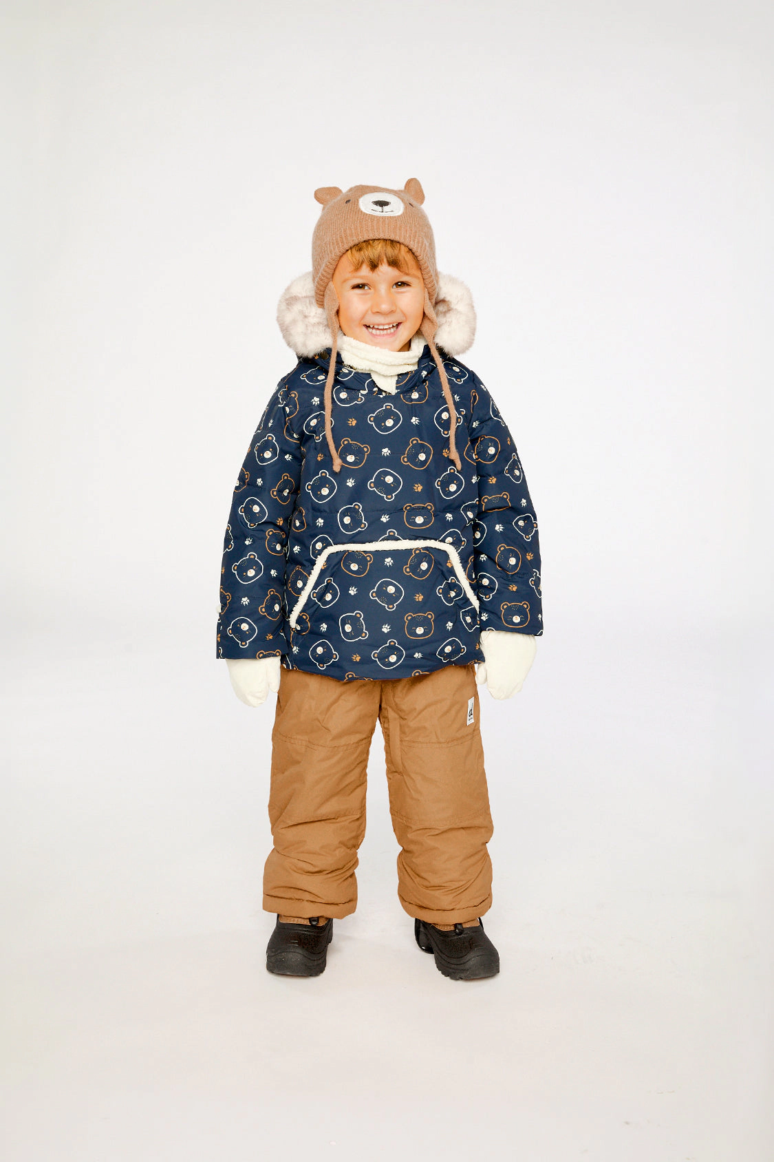 Deux par Boys Teddy Bear Print Two Piece Snowsuit with Hooded Coat and Snow Pants