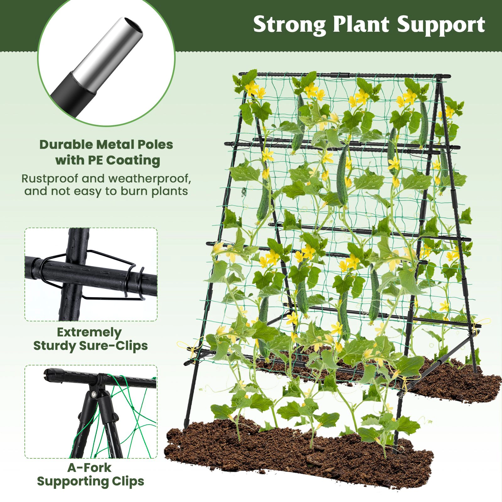 SlickBlue Black PE-Coated Metal Plant Support Trellis with Garden Netting
