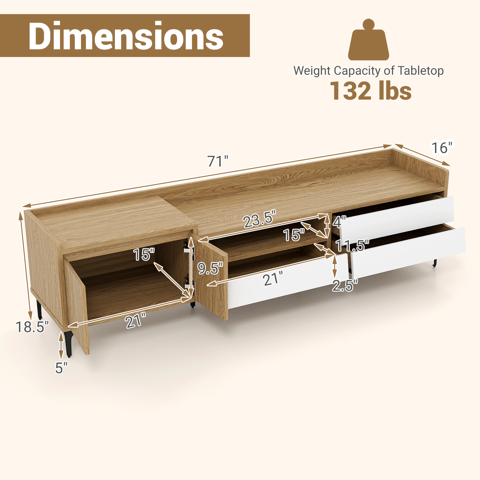 LJG TV Stand for TVs up to 80 Inch Mid Century Modern