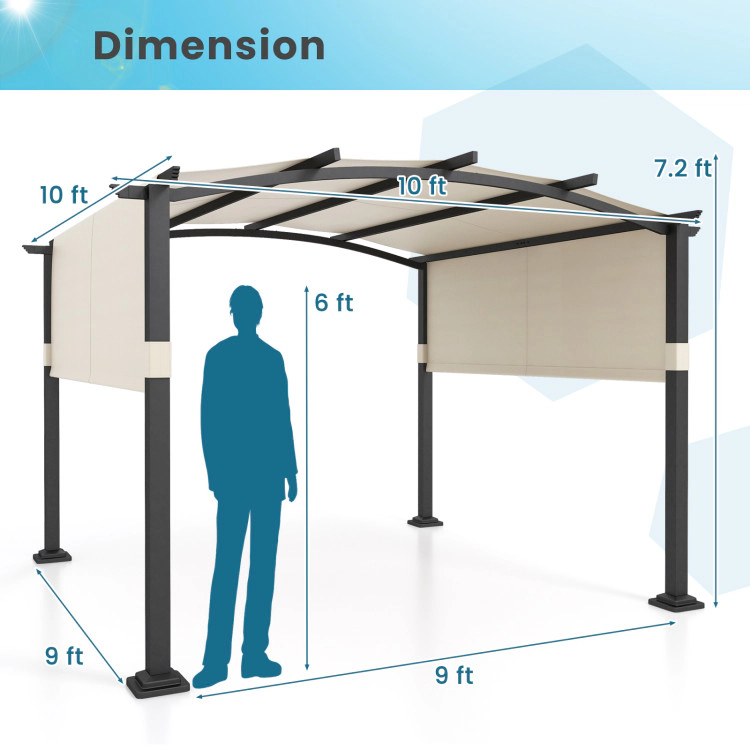 Hivvago 10 x ft Outdoor Pergola Modern Arched Patio Garden Shelter with Retractable Sunshade Canopy-Beige