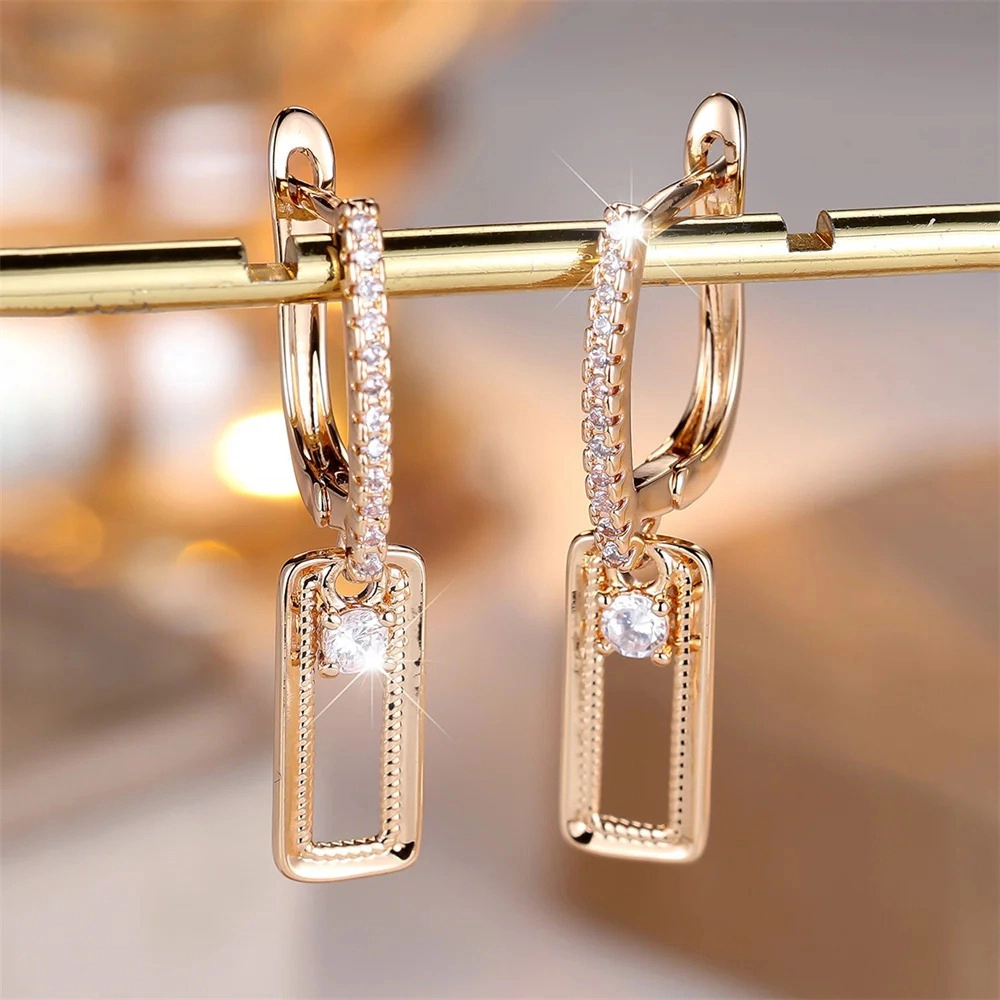 Tone Rectangular Tag Crystal Drop Earring