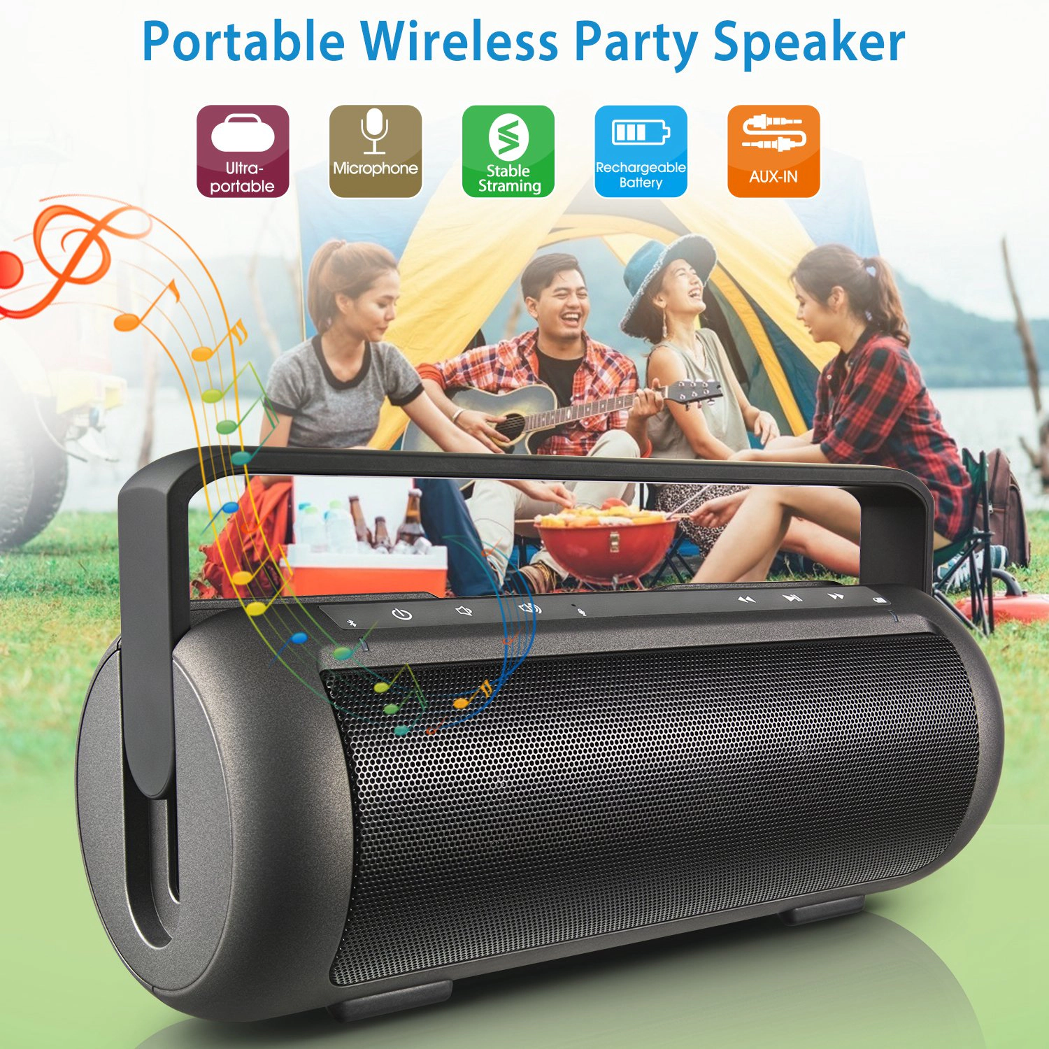 GBruno Dual-Driver Wireless Speaker With Microphone