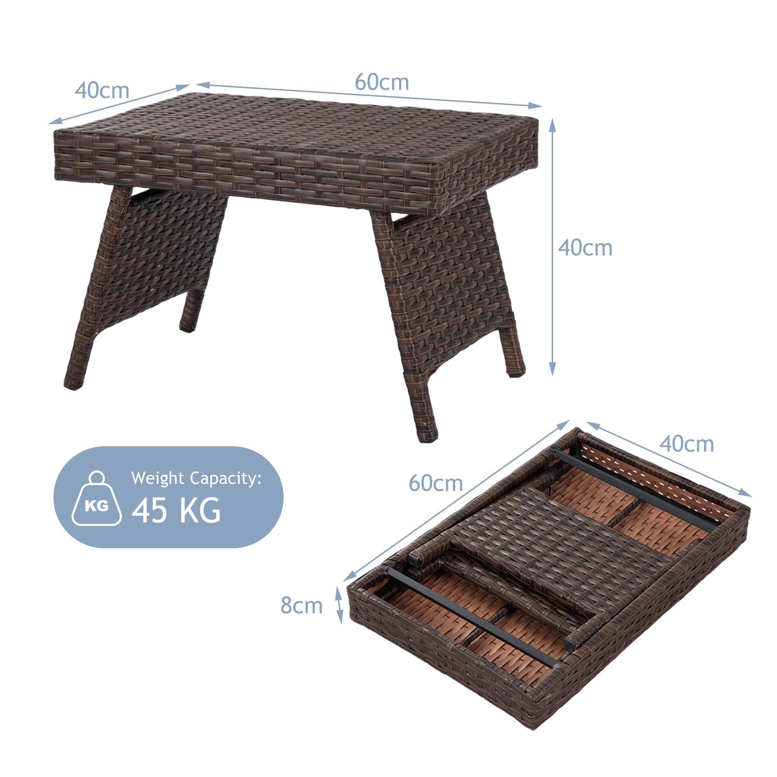 SUGIFT Folding Patio Side Coffee Table Brown Gradient Rattan-Style
