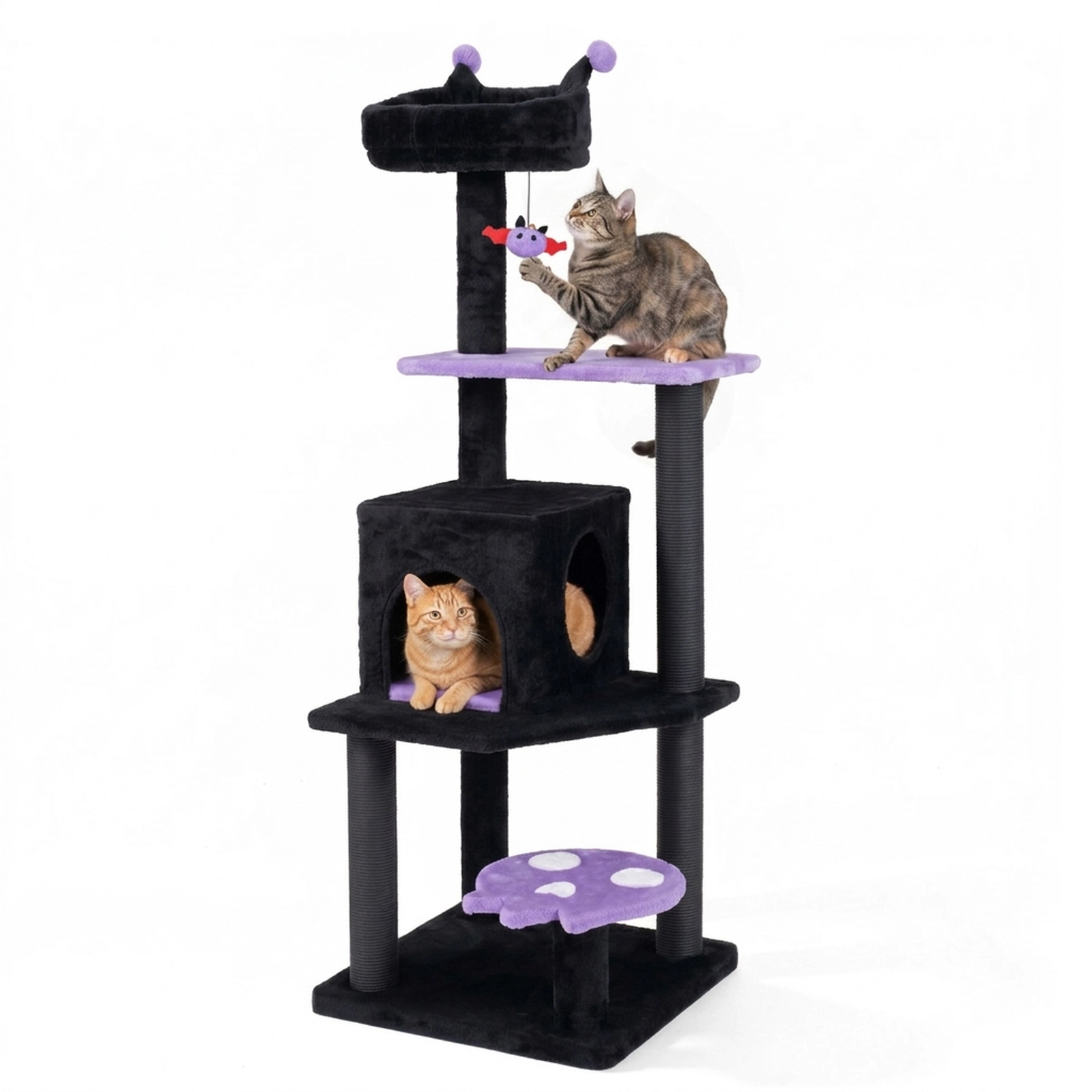 SUGIFT Purple 57 in Spooky Cat Tower with Ghost Platform and Spider Hanging Toy
