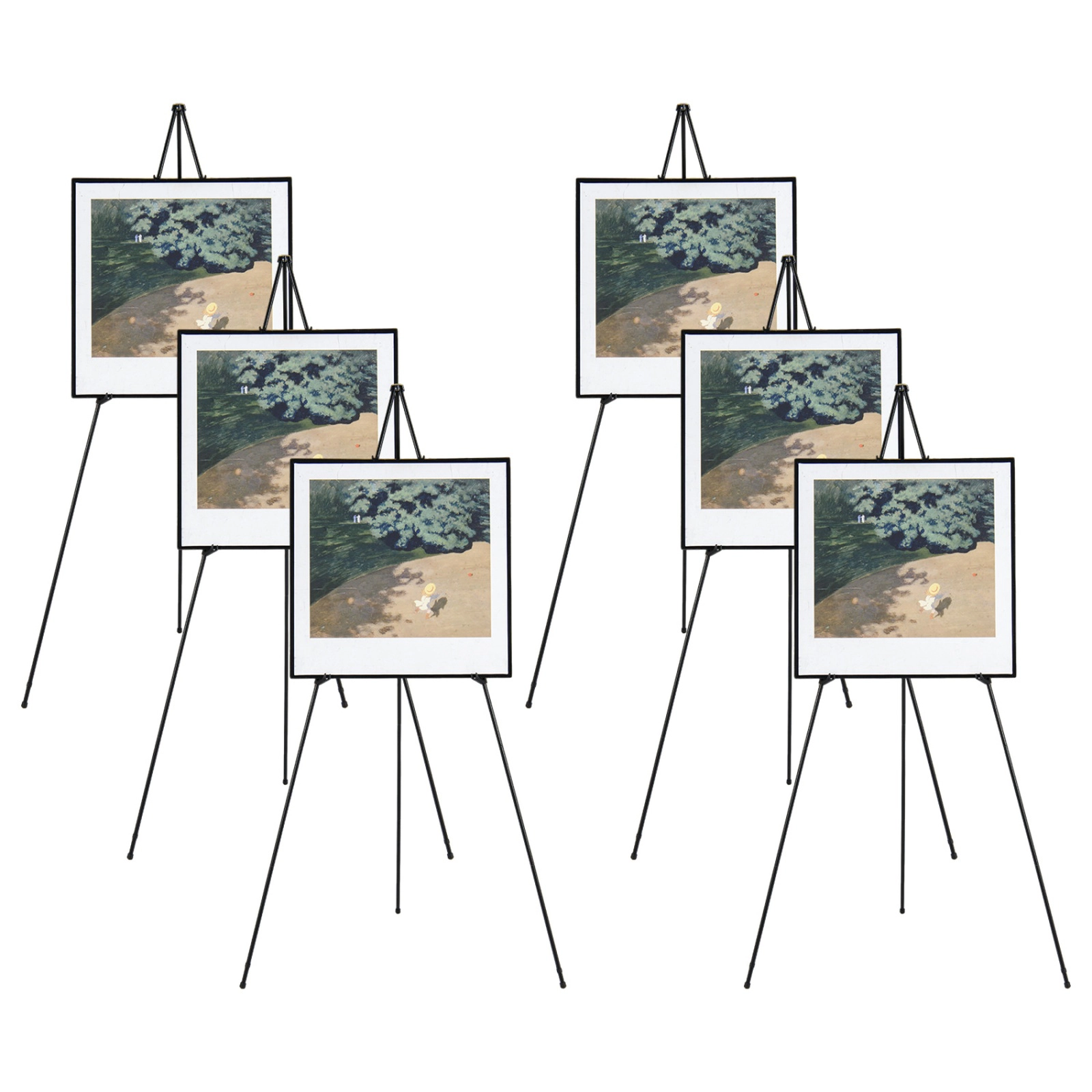 SUGIFT Black 6-Pack 65-in Metal Easel Stand with Carry Bags for Display and Signage 31-in W 25.5-in D