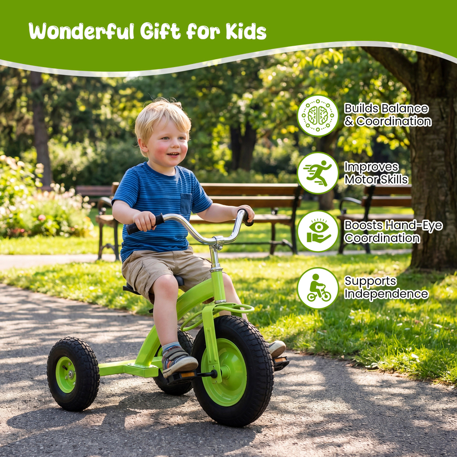 LJG Kids Carbon Steel Bike with 15 Inch Inflatable Rubber Tires