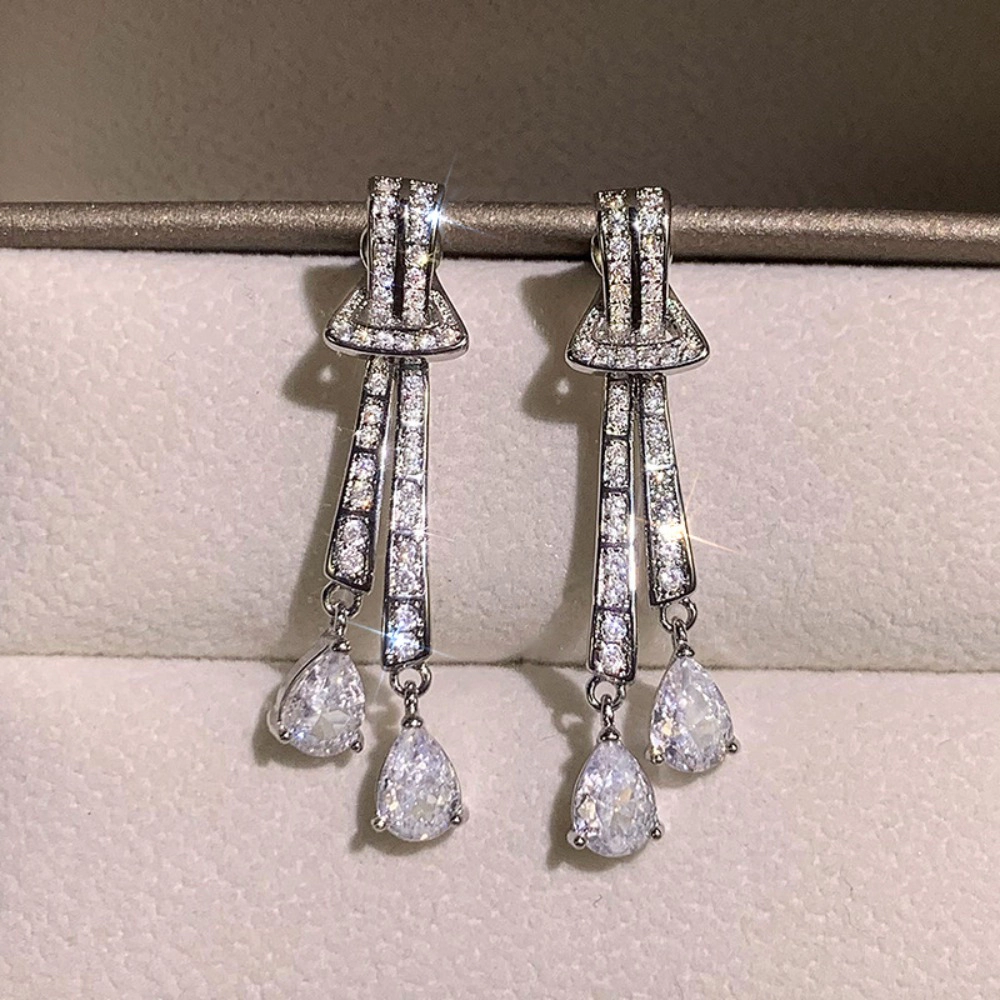 White Gold Plated Waterdrop White Cubic Zirconia Dangle Earrings