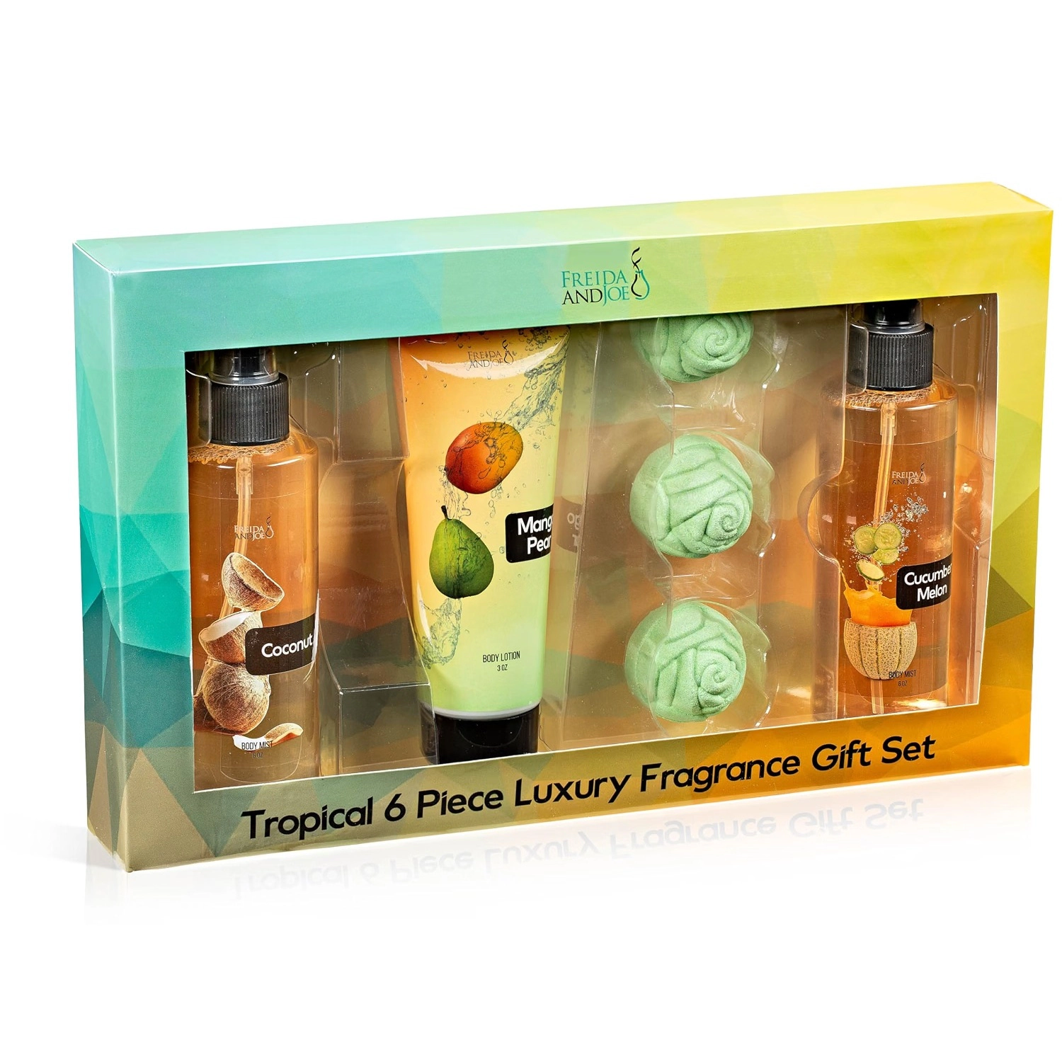 Freida and Joe  Women Tropical Coconut, Cucumber, Mango Pear Body Splash Set Valentine's Gift