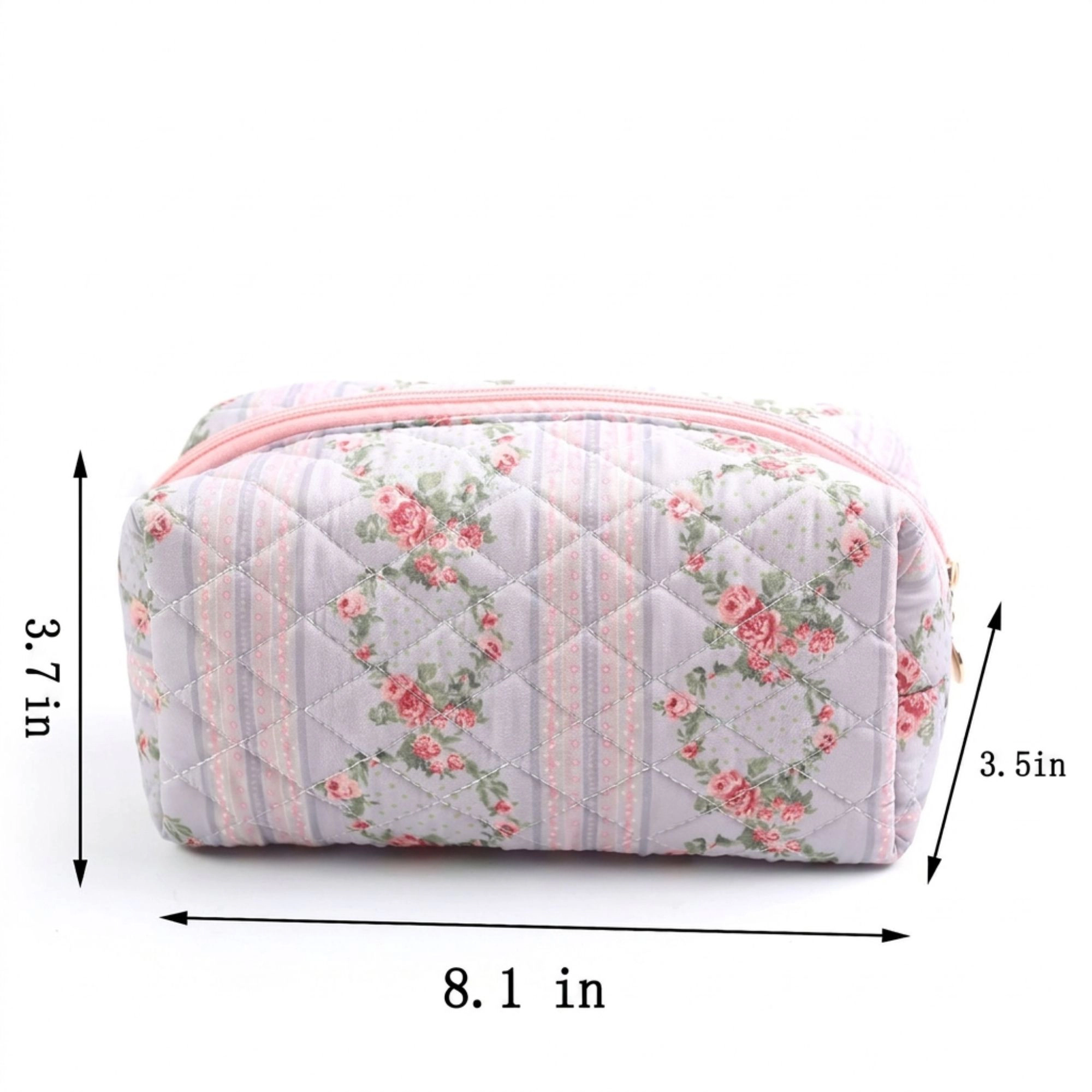 Alilang Women Floral Quilted Makeup Bag Travel Cosmetic Toiletry Pouch with Zipper Closure