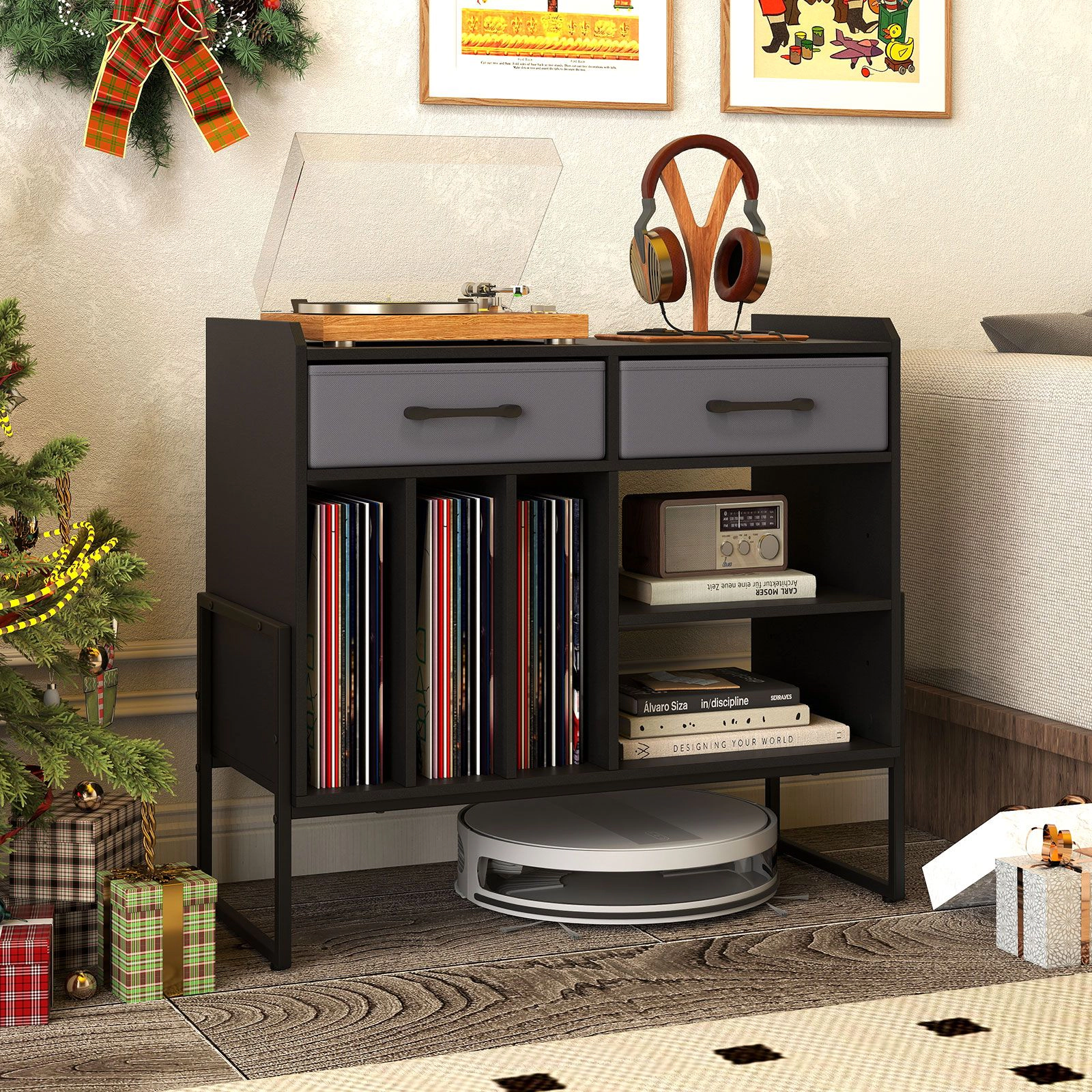 SlickBlue Large Record Player Stand with Vinyl Storage