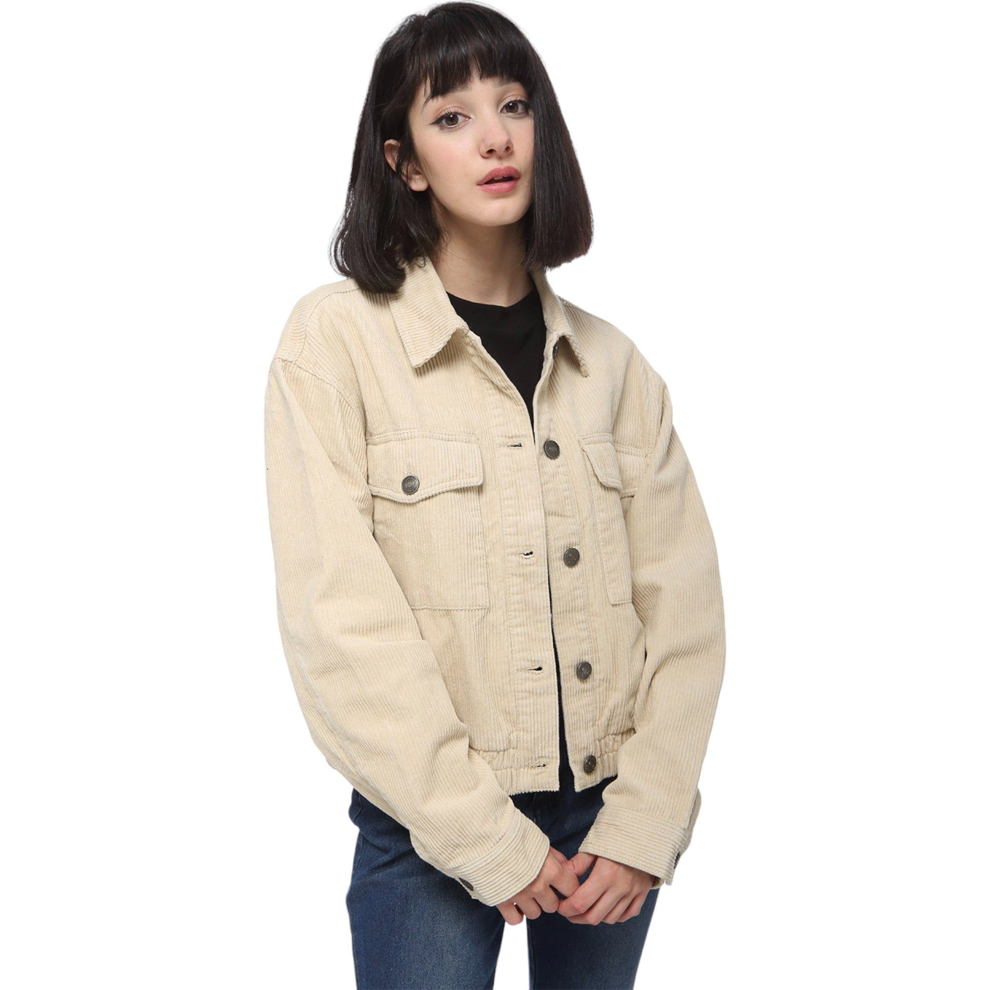 Anna-Kaci Women's Corduroy Collared Long Sleeve Button Down Jacket for Everyday Casual Wear
