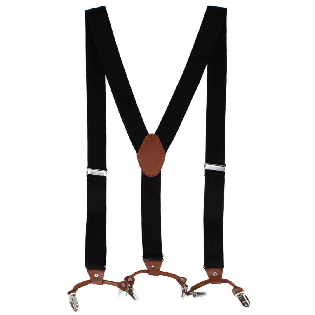 CTM Men's Solid Color Elastic Y-Back Double Clip-End Suspender